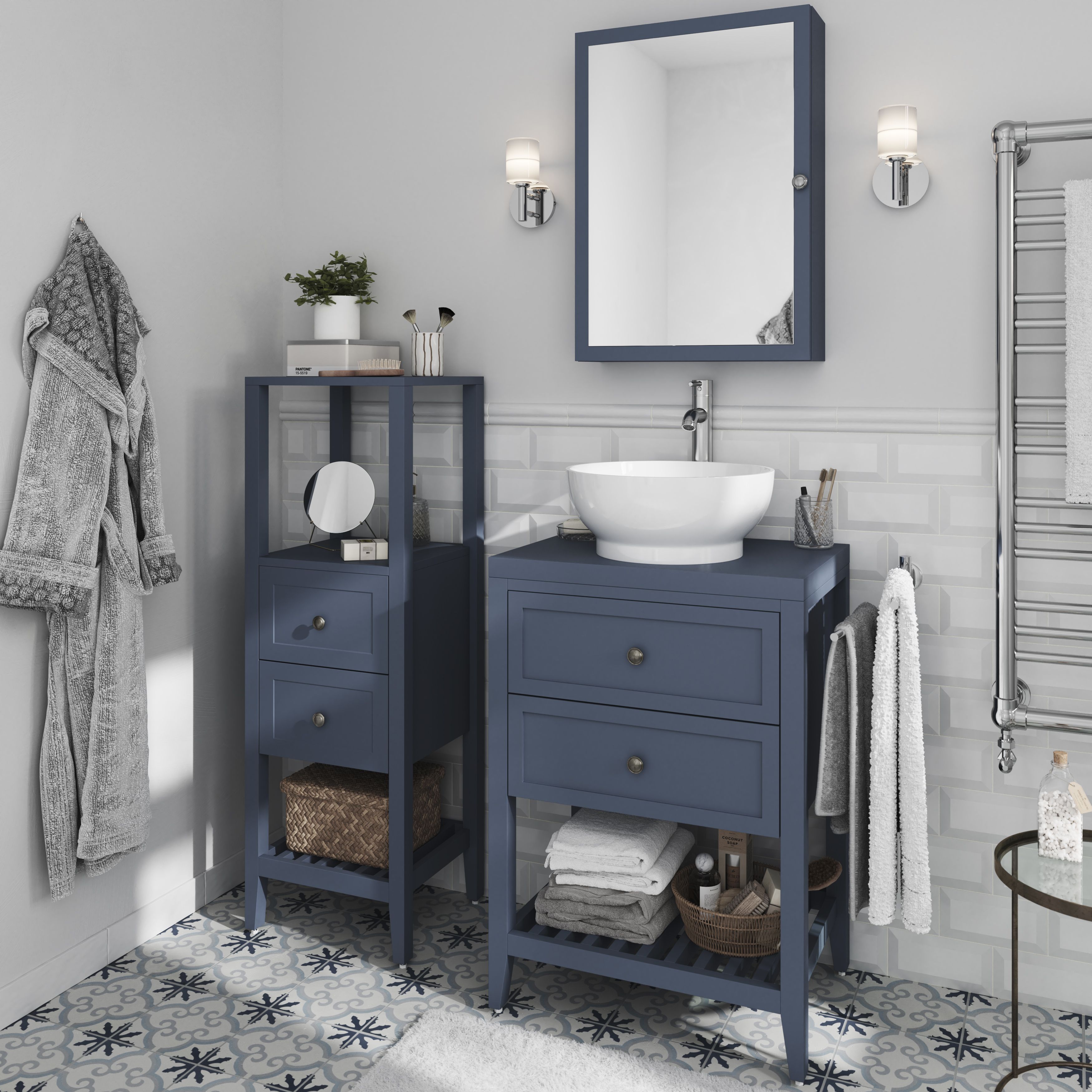 GoodHome Perma Satin Navy Wall-mounted Single Bathroom Cabinet with Mirrored door (W)500mm (H)700mm