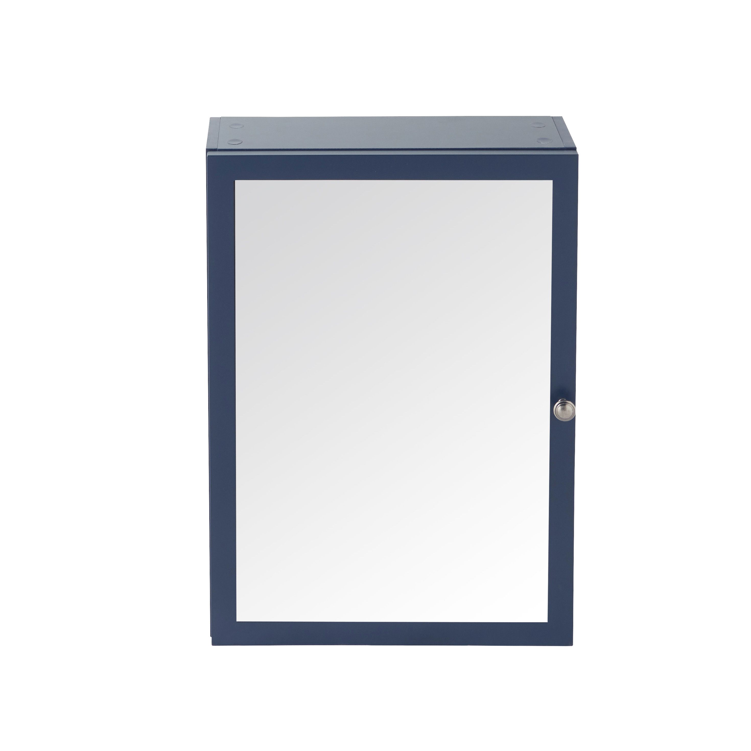 GoodHome Perma Satin Navy Wall-mounted Single Bathroom Cabinet with Mirrored door (W)500mm (H)700mm