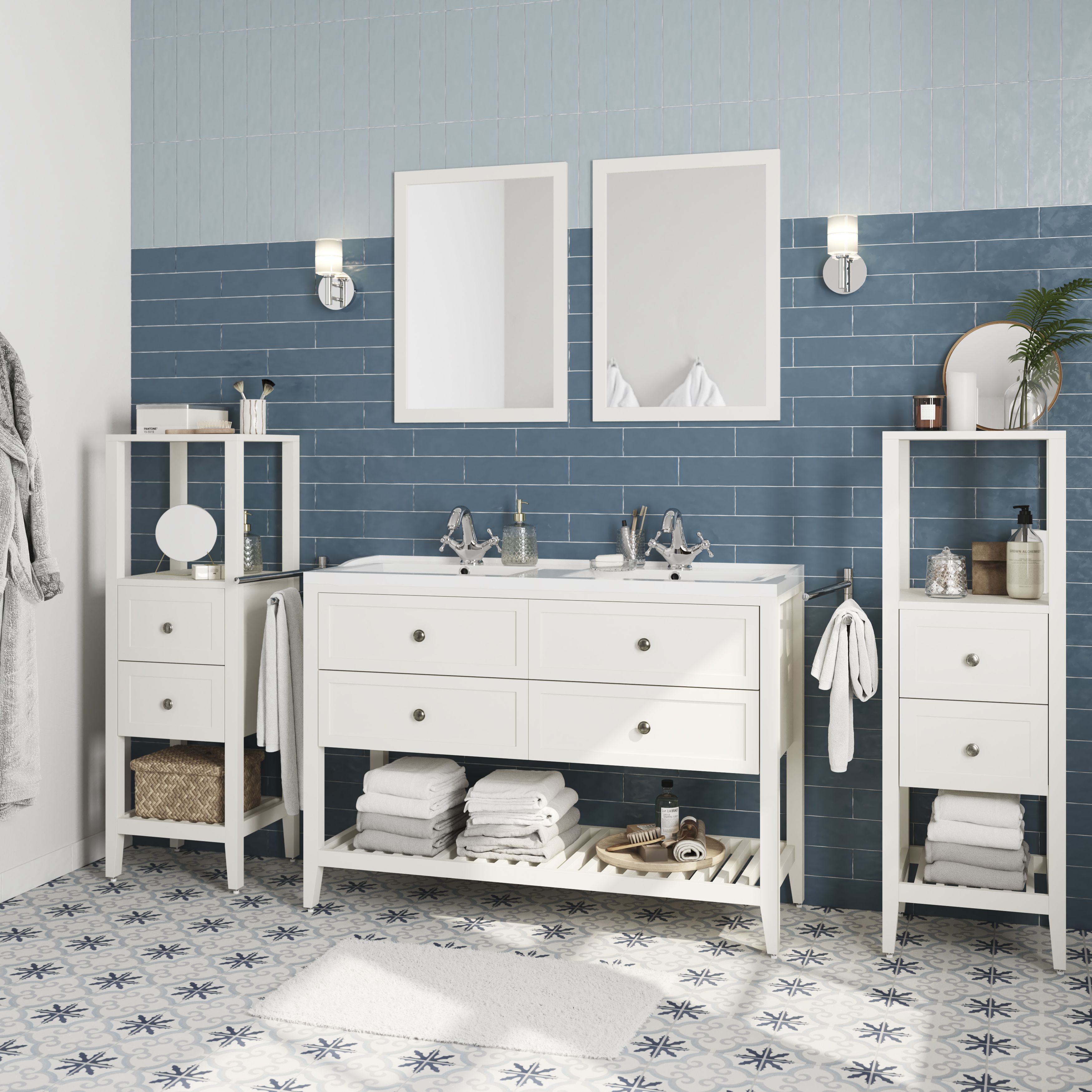 GoodHome Perma Satin White Bathroom Vanity unit (H)80.6cm (W)120cm
