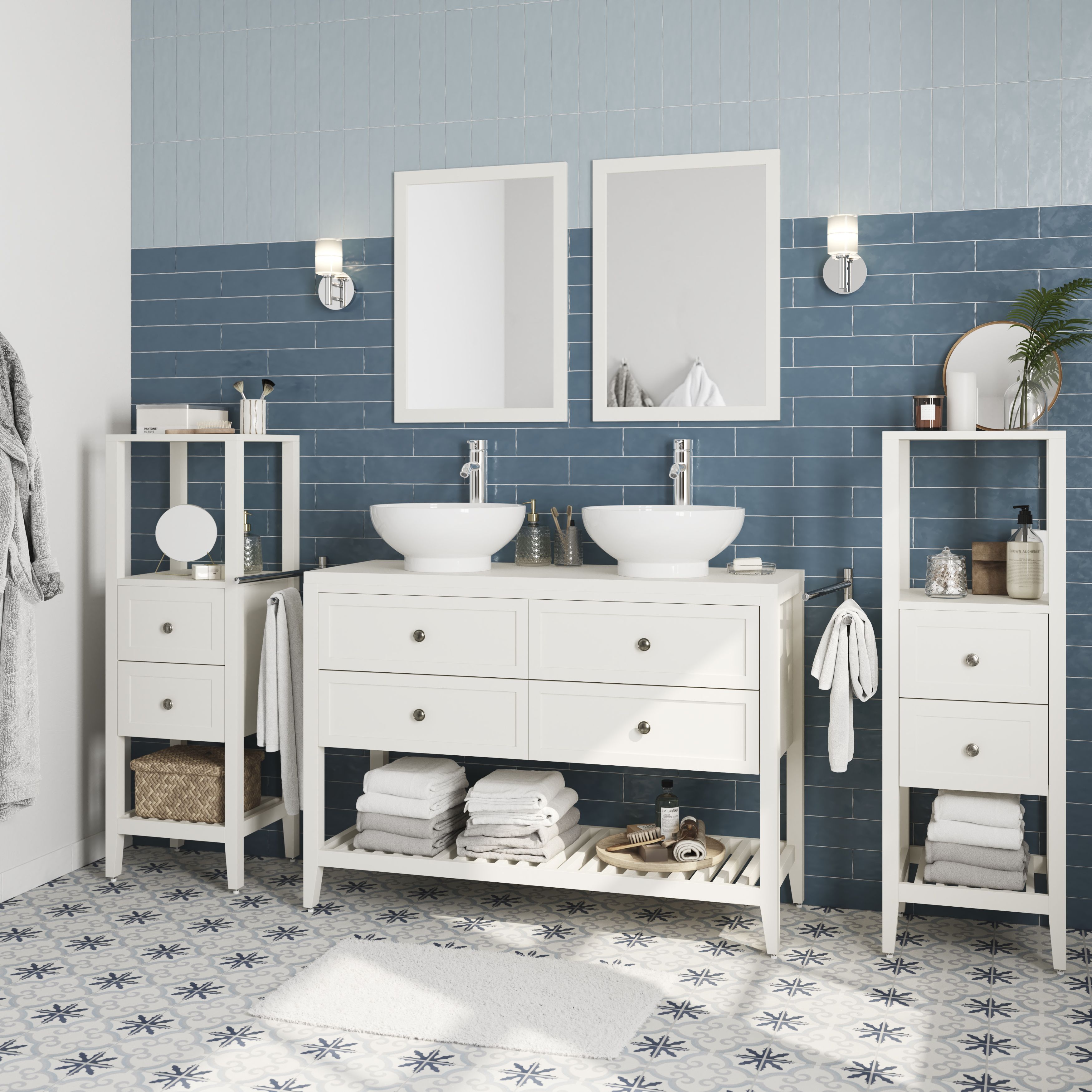GoodHome Perma Satin White Bathroom Vanity unit (H)80.6cm (W)120cm