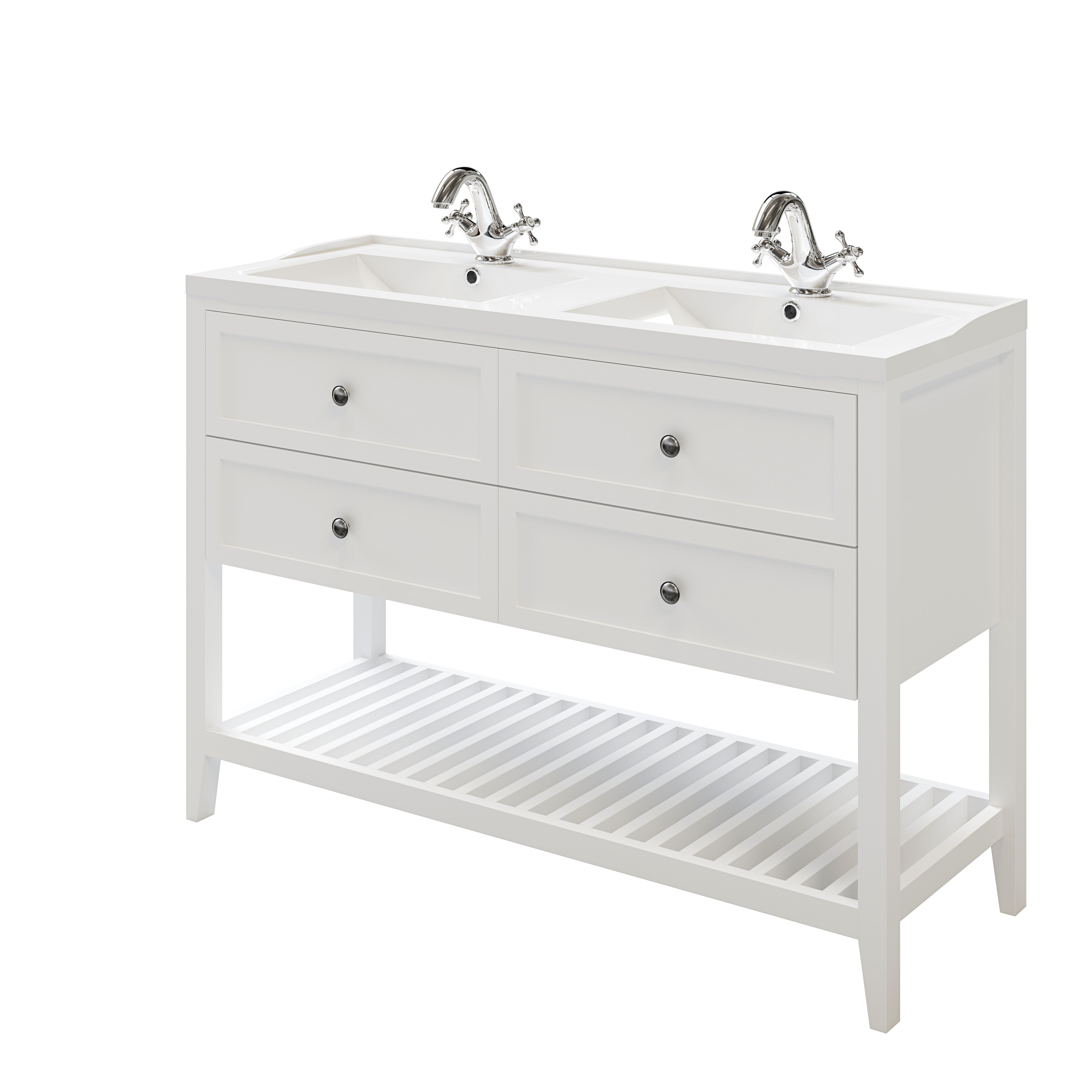 GoodHome Perma Satin White Bathroom Vanity unit (H)80.6cm (W)120cm