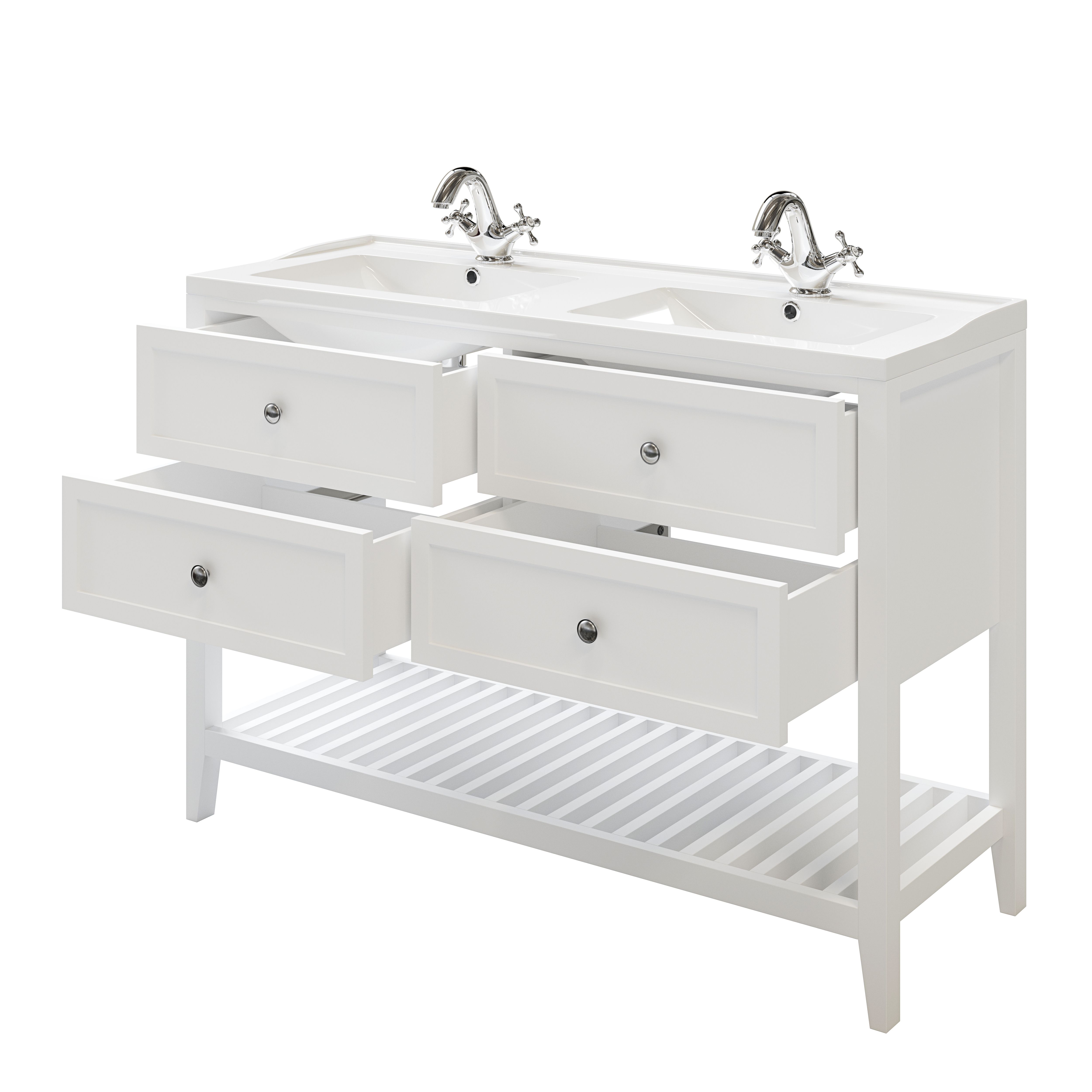 GoodHome Perma Satin White Bathroom Vanity unit (H)80.6cm (W)120cm