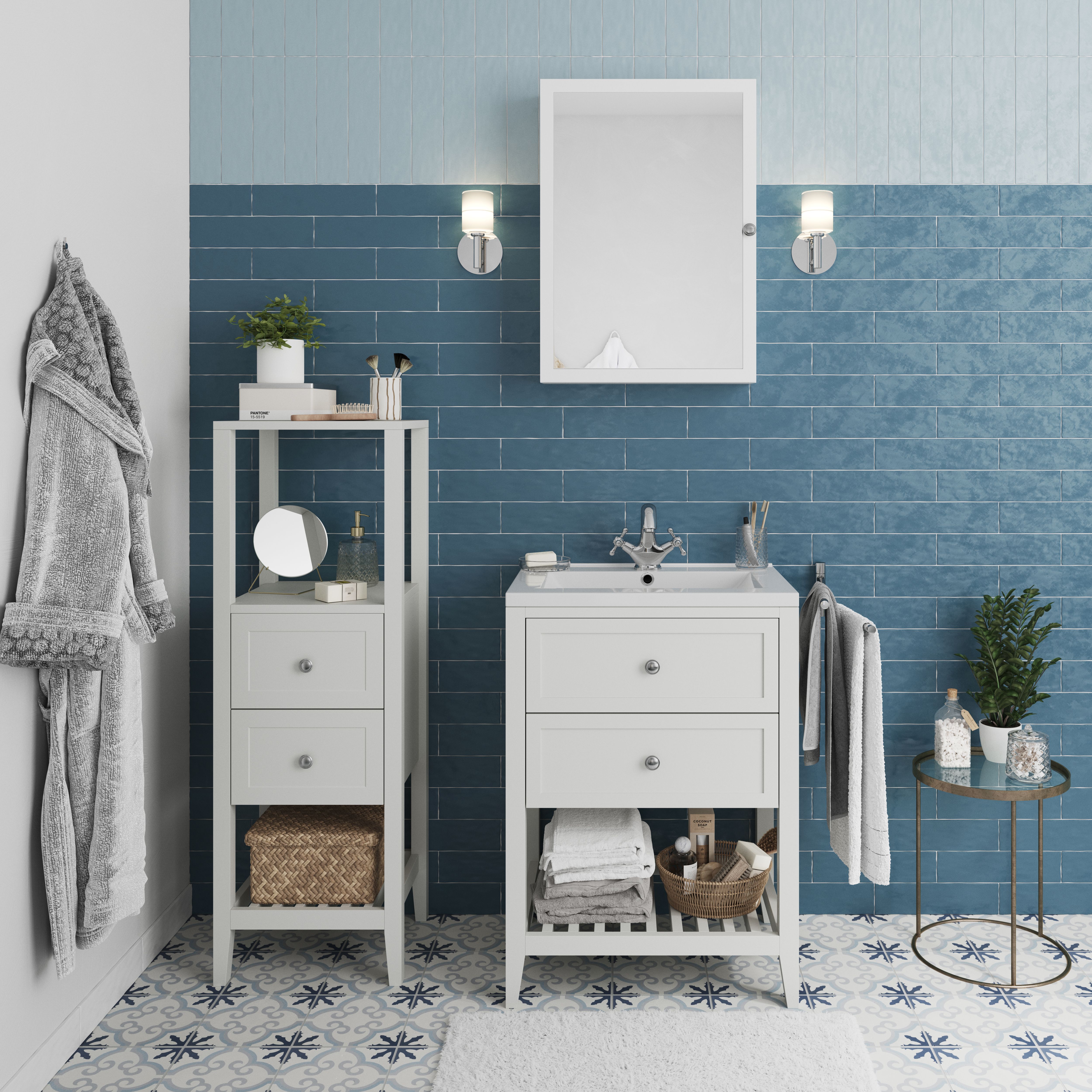 GoodHome Perma Satin White Bathroom Vanity unit (H)80.6cm (W)60cm