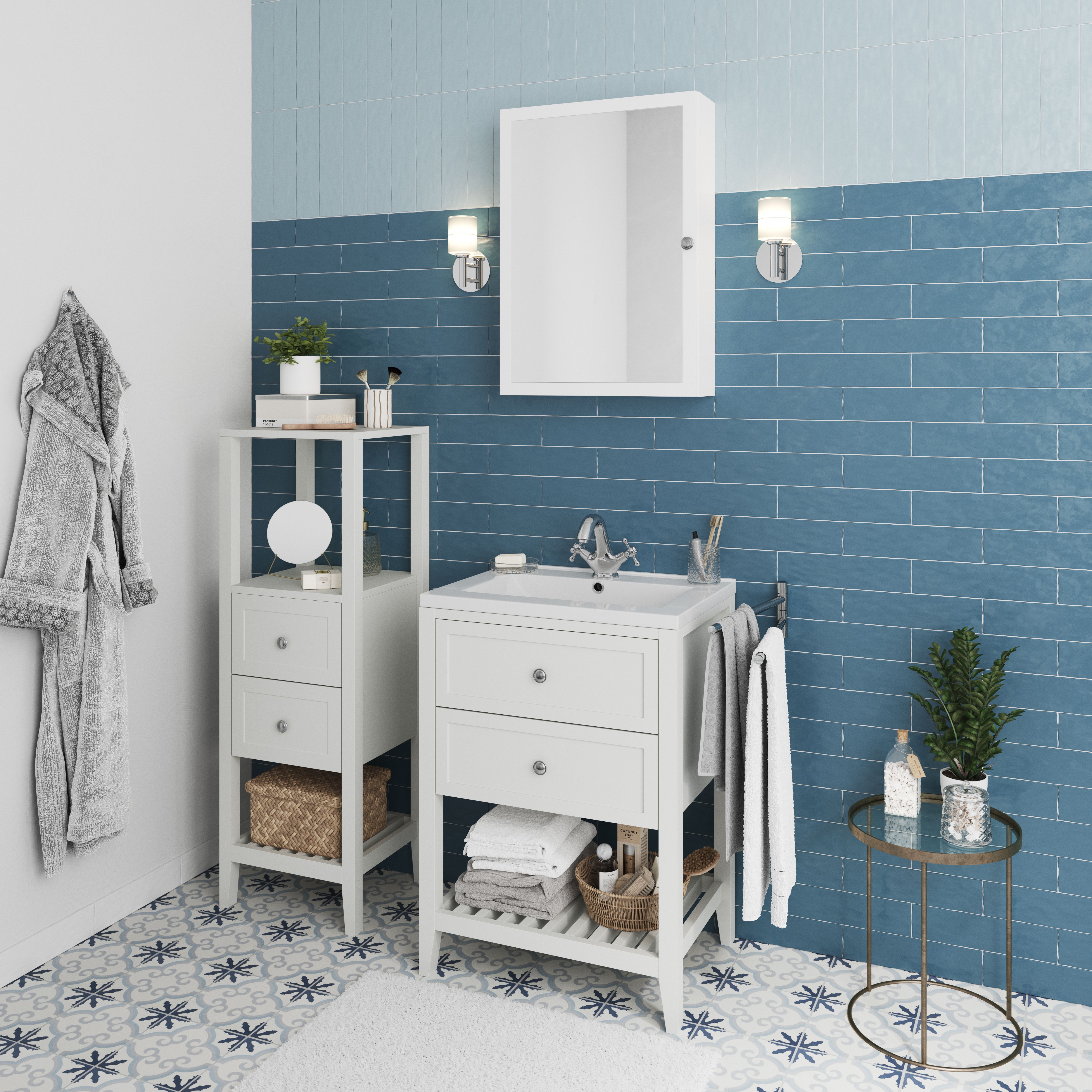 GoodHome Perma Satin White Bathroom Vanity unit (H)80.6cm (W)60cm