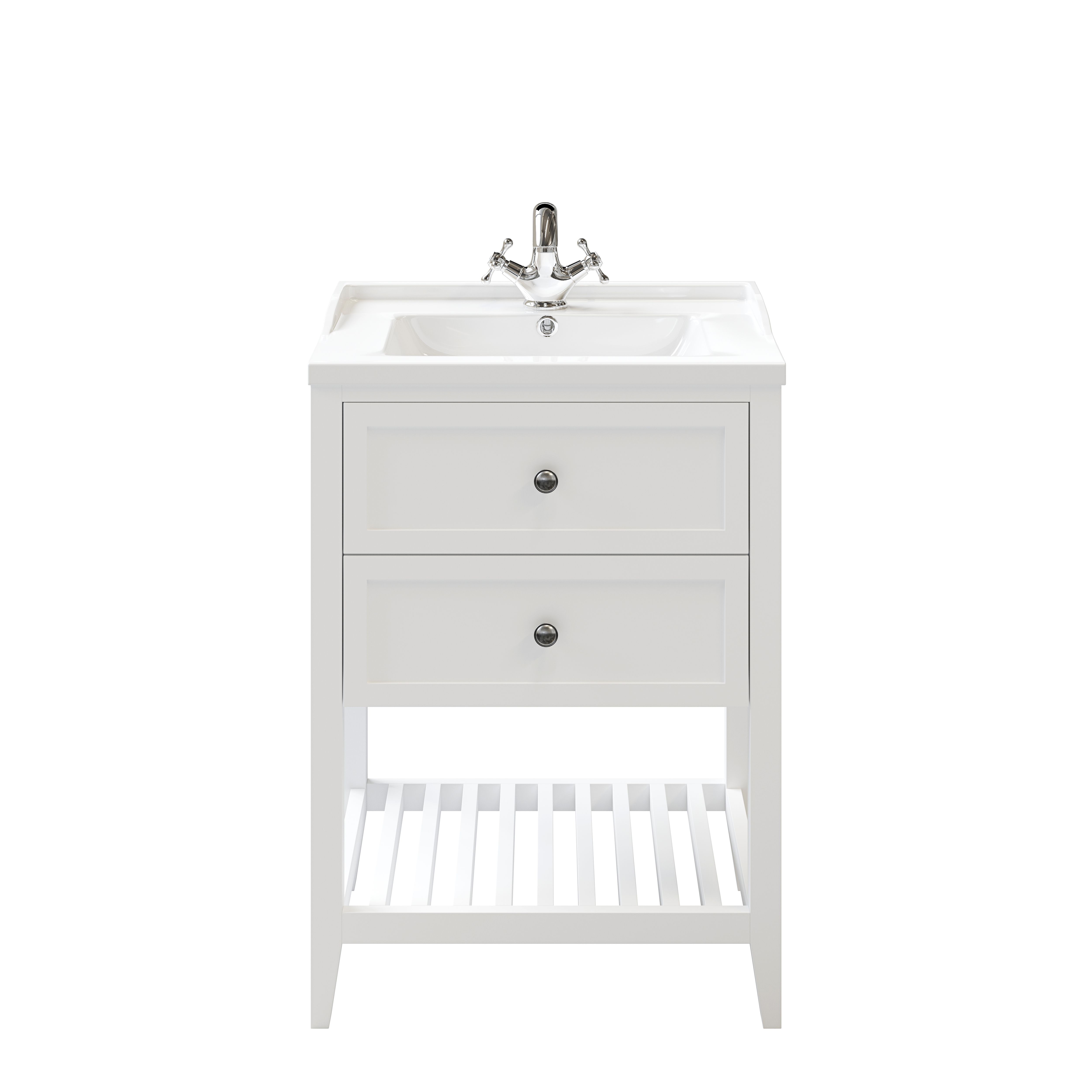 GoodHome Perma Satin White Bathroom Vanity unit (H)80.6cm (W)60cm