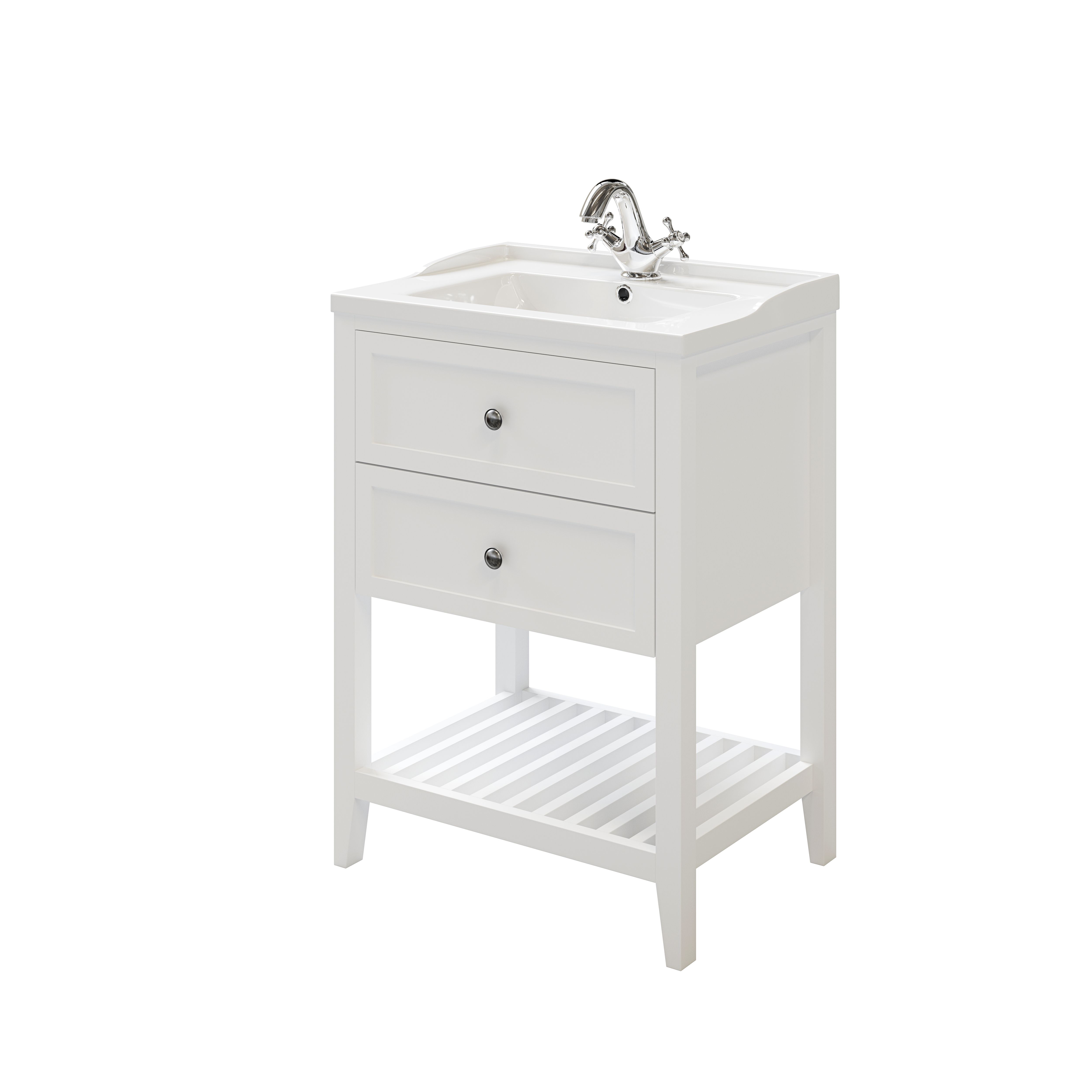 GoodHome Perma Satin White Bathroom Vanity unit (H)80.6cm (W)60cm