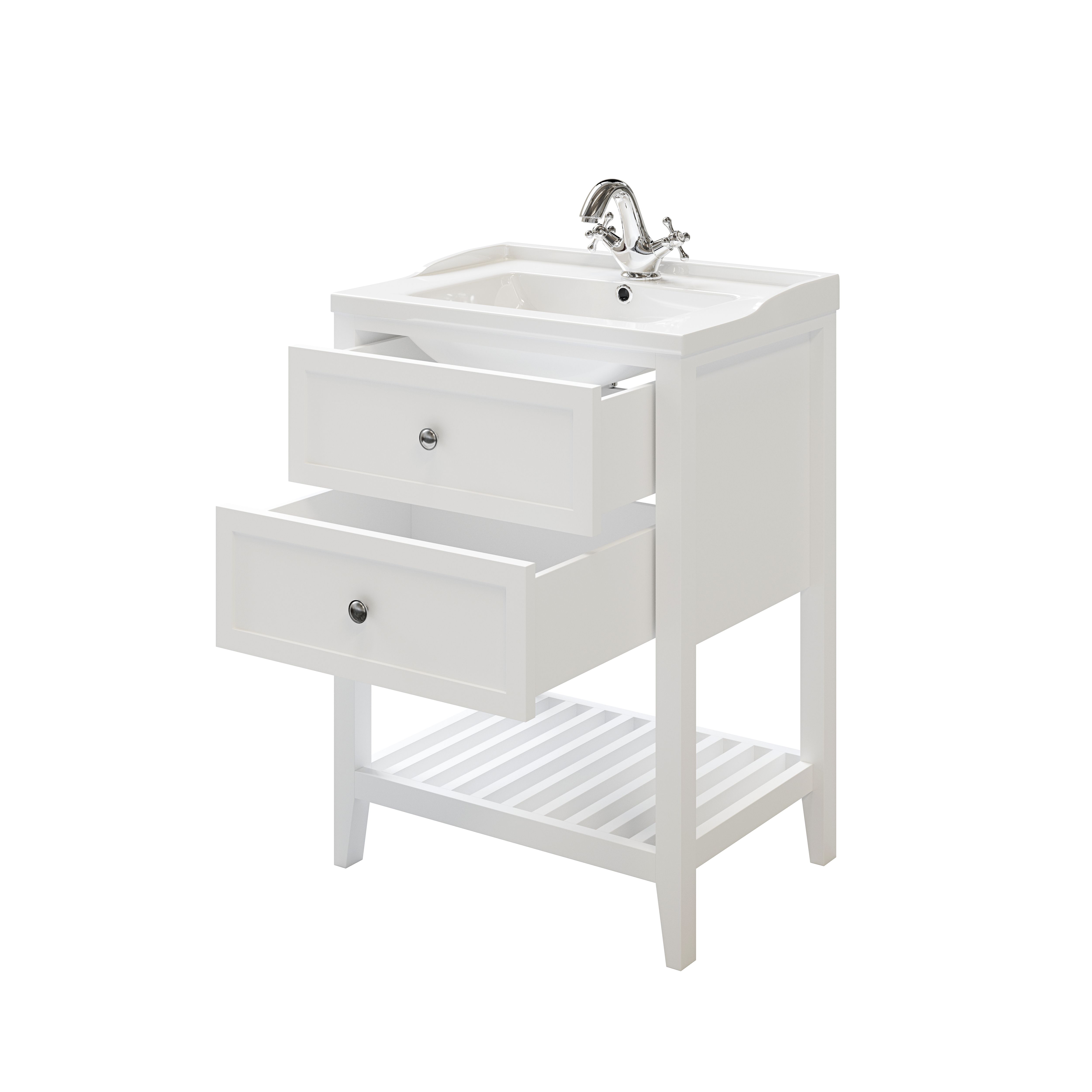 GoodHome Perma Satin White Bathroom Vanity unit (H)80.6cm (W)60cm