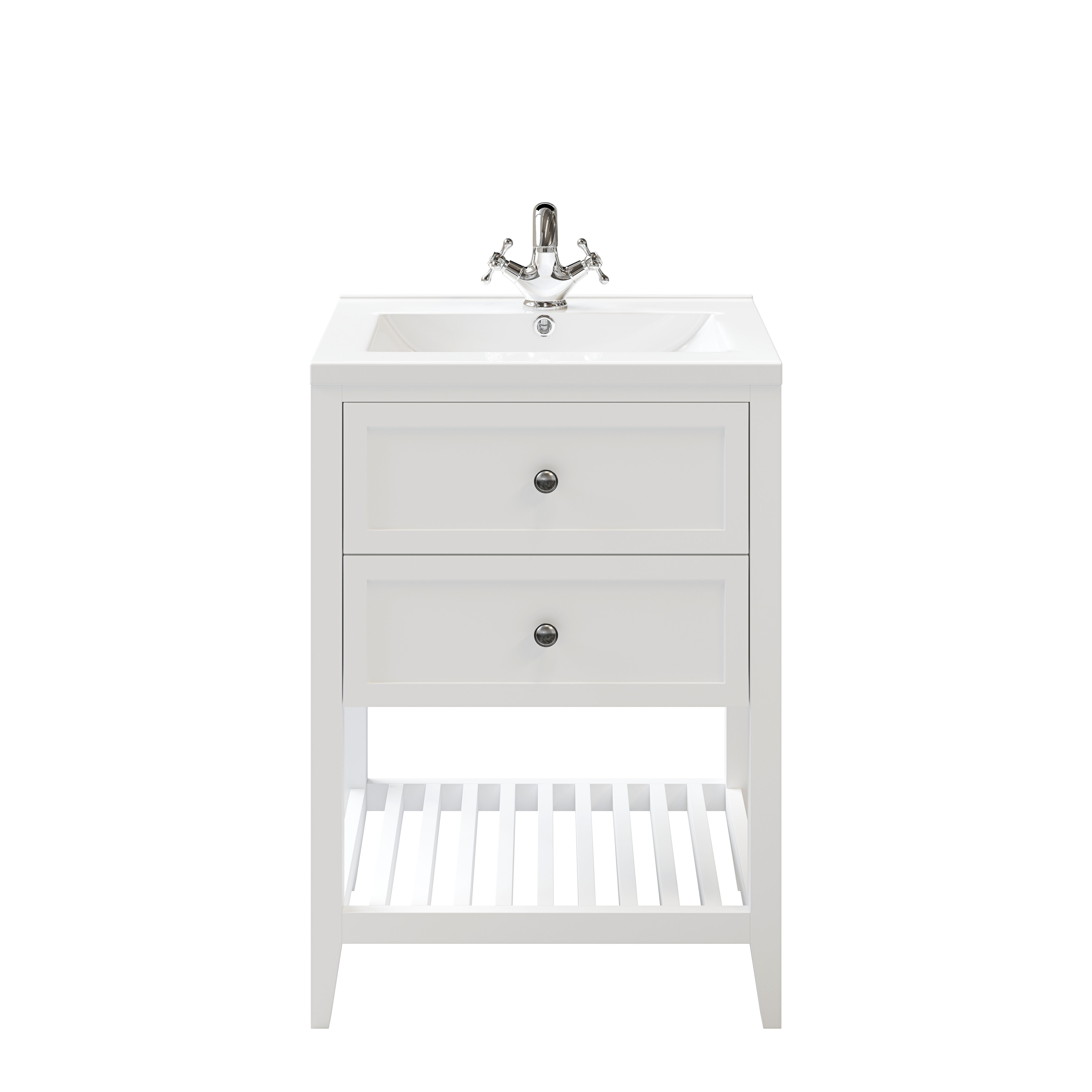 GoodHome Perma Satin White Bathroom Vanity unit (H)80.6cm (W)60cm