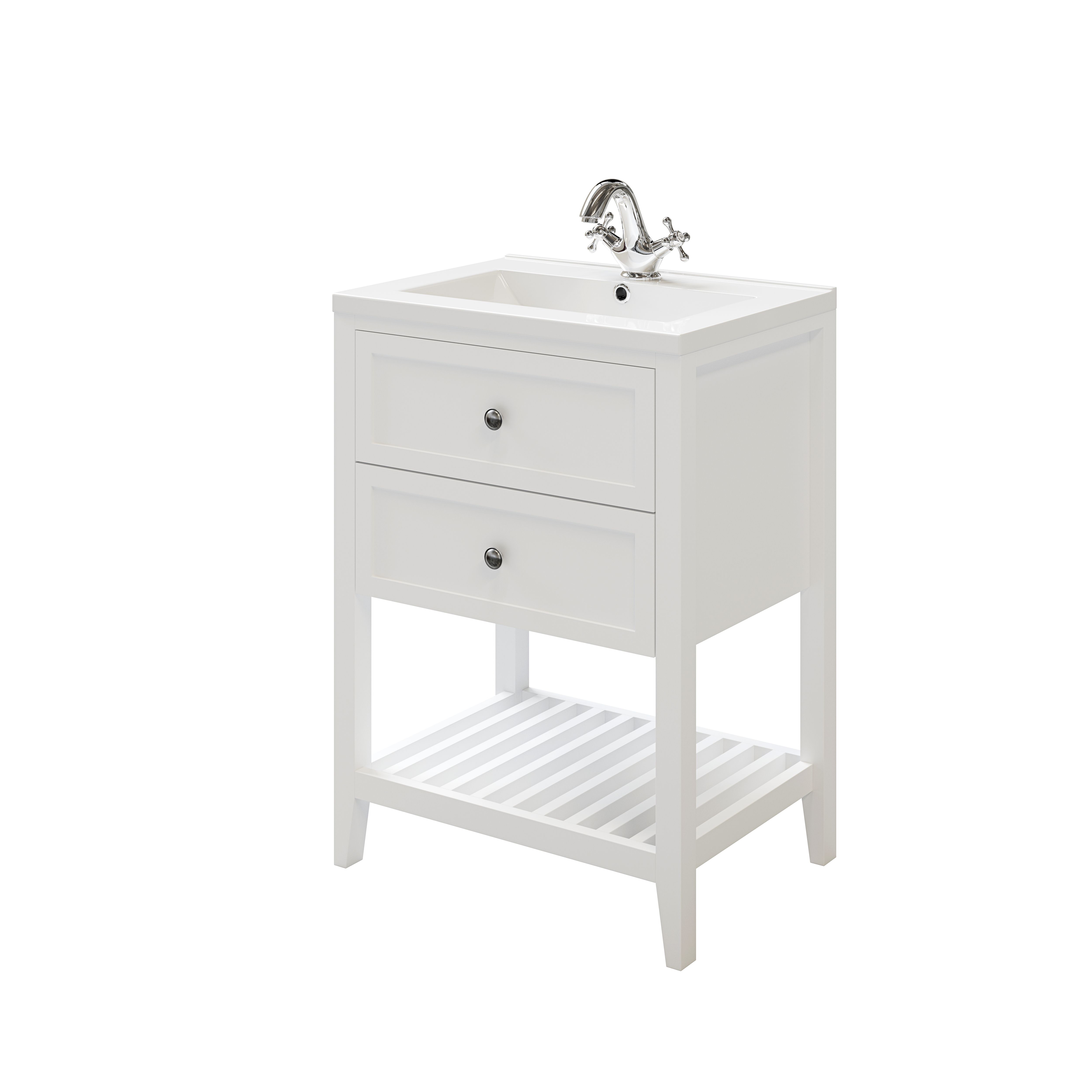 GoodHome Perma Satin White Bathroom Vanity unit (H)80.6cm (W)60cm