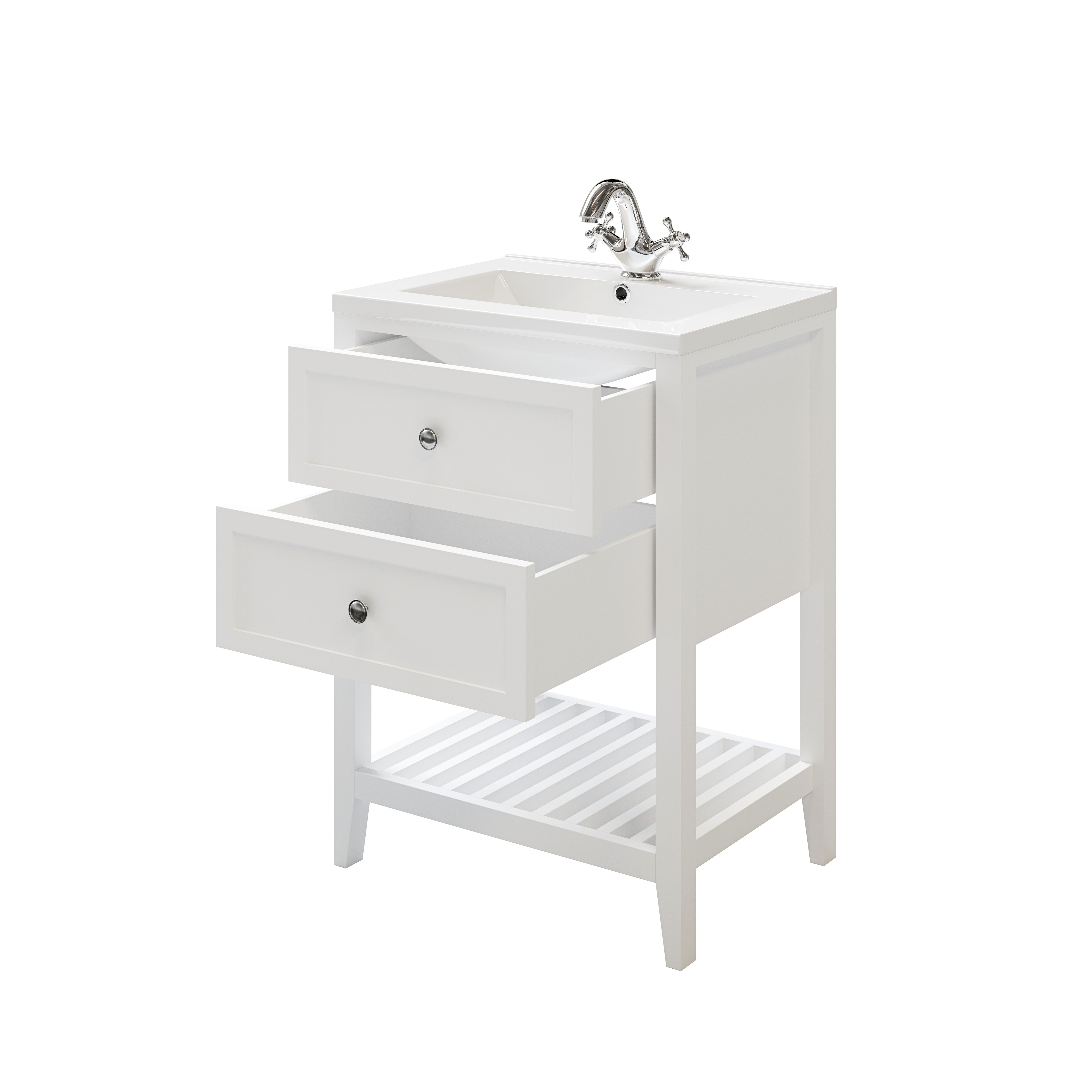 GoodHome Perma Satin White Bathroom Vanity unit (H)80.6cm (W)60cm