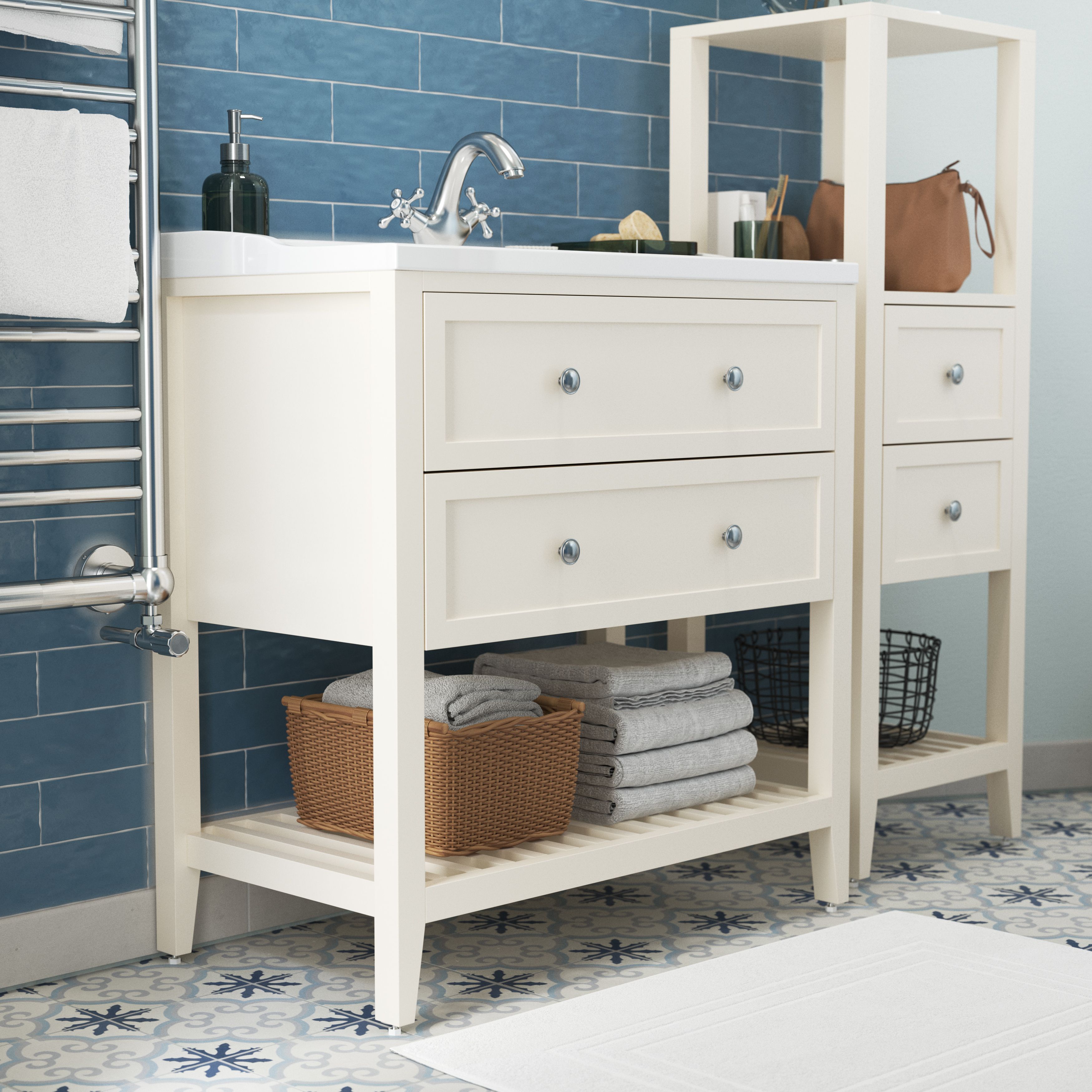 GoodHome Perma Satin White Bathroom Vanity unit (H)80.6cm (W)80cm