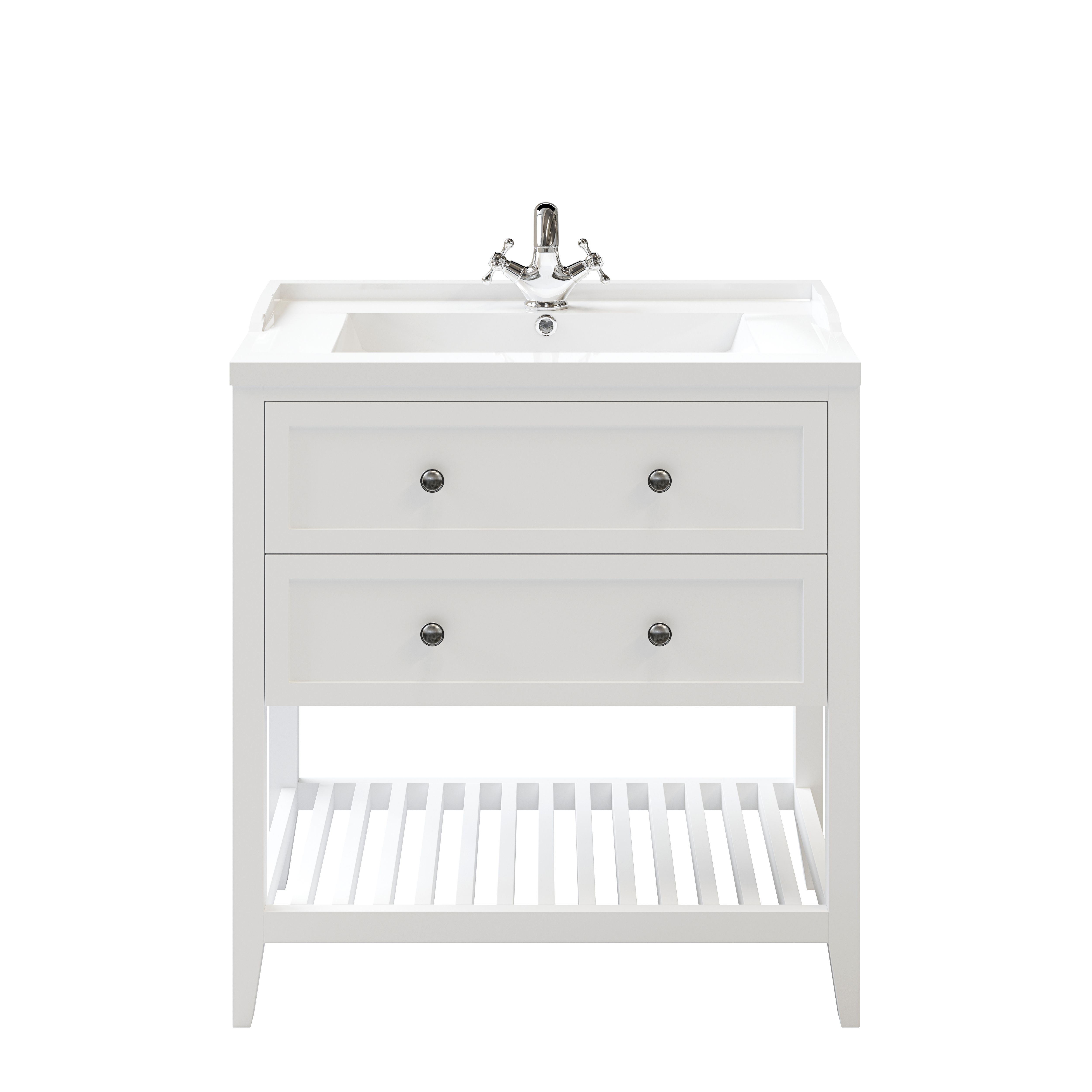 GoodHome Perma Satin White Bathroom Vanity unit (H)80.6cm (W)80cm
