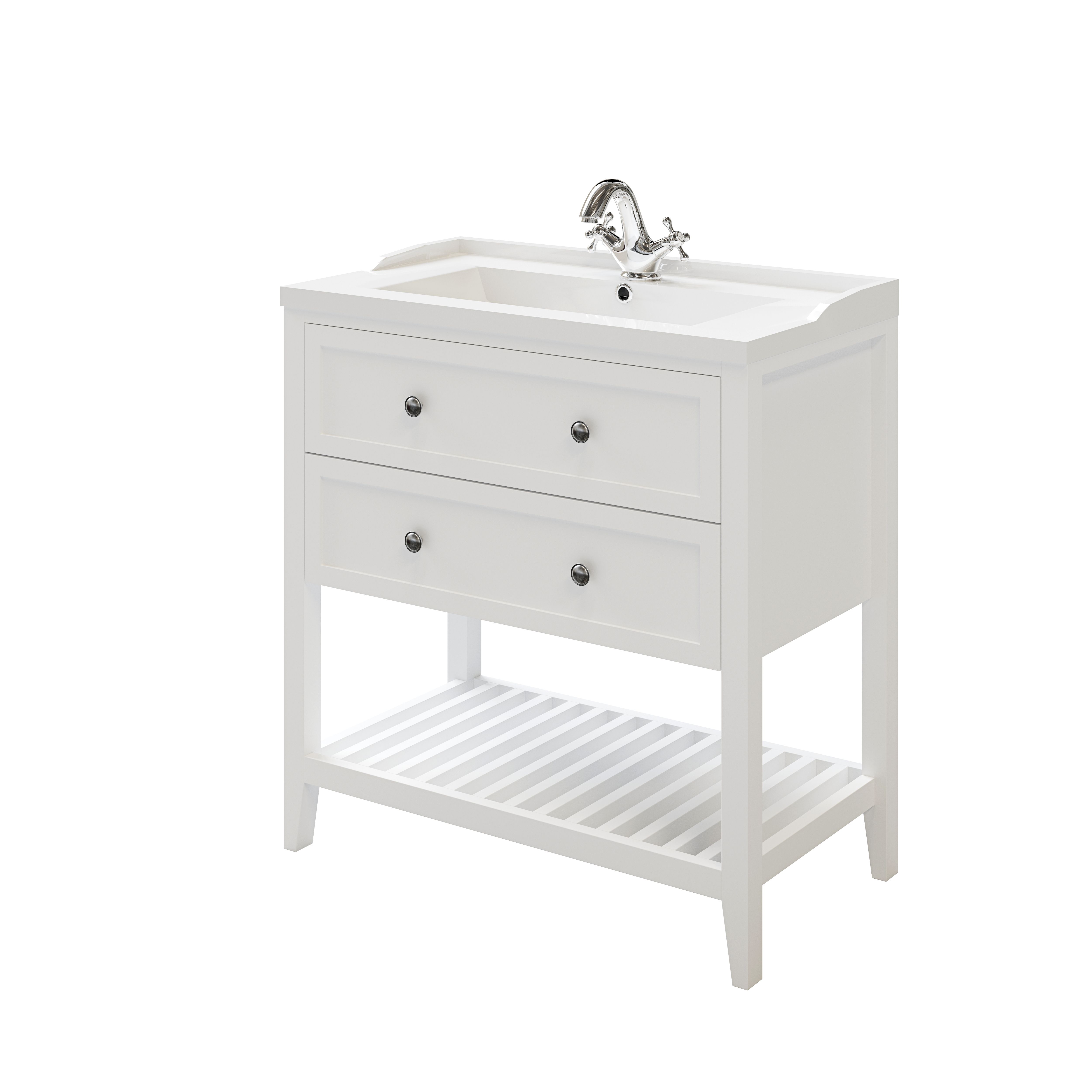 GoodHome Perma Satin White Bathroom Vanity unit (H)80.6cm (W)80cm
