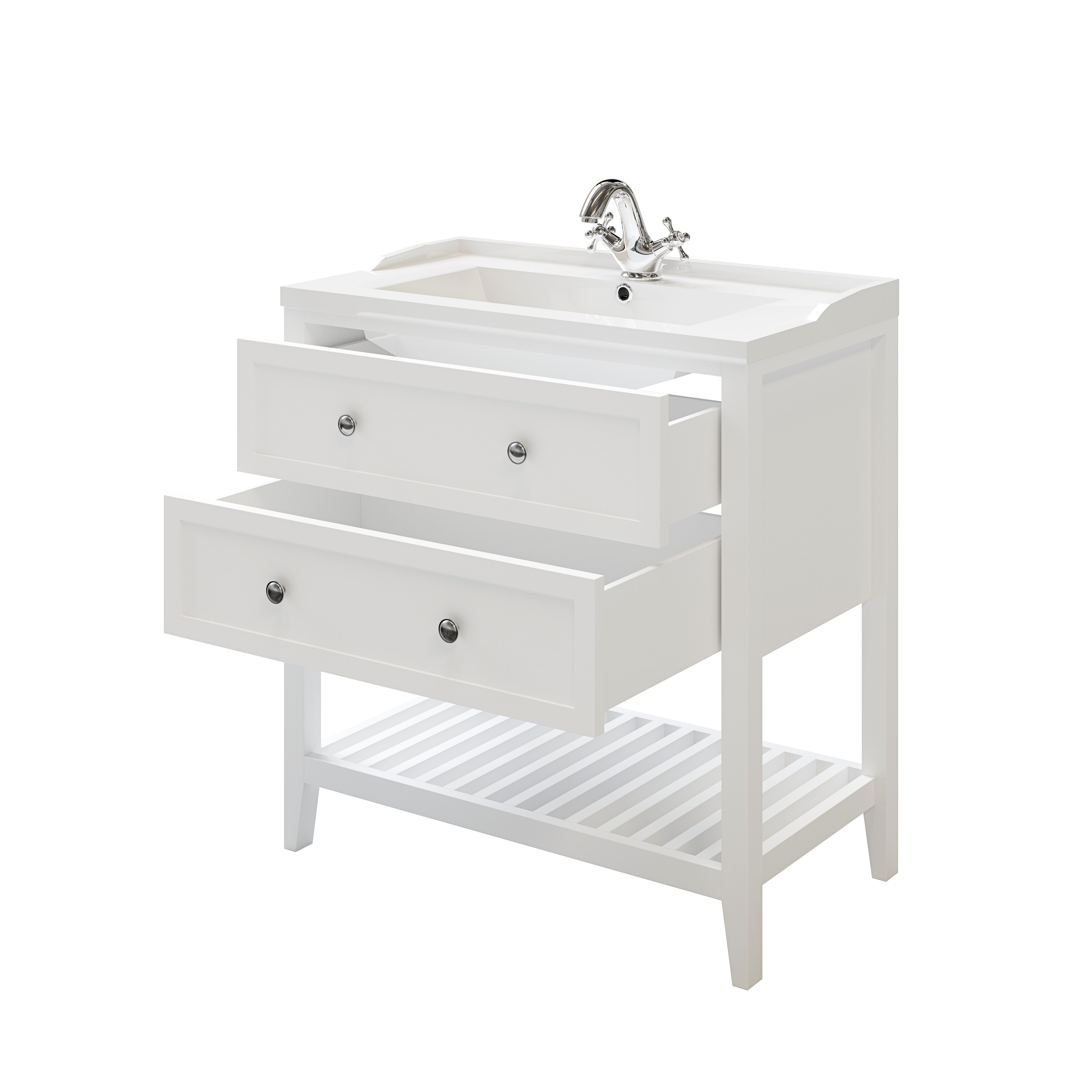 GoodHome Perma Satin White Bathroom Vanity unit (H)80.6cm (W)80cm