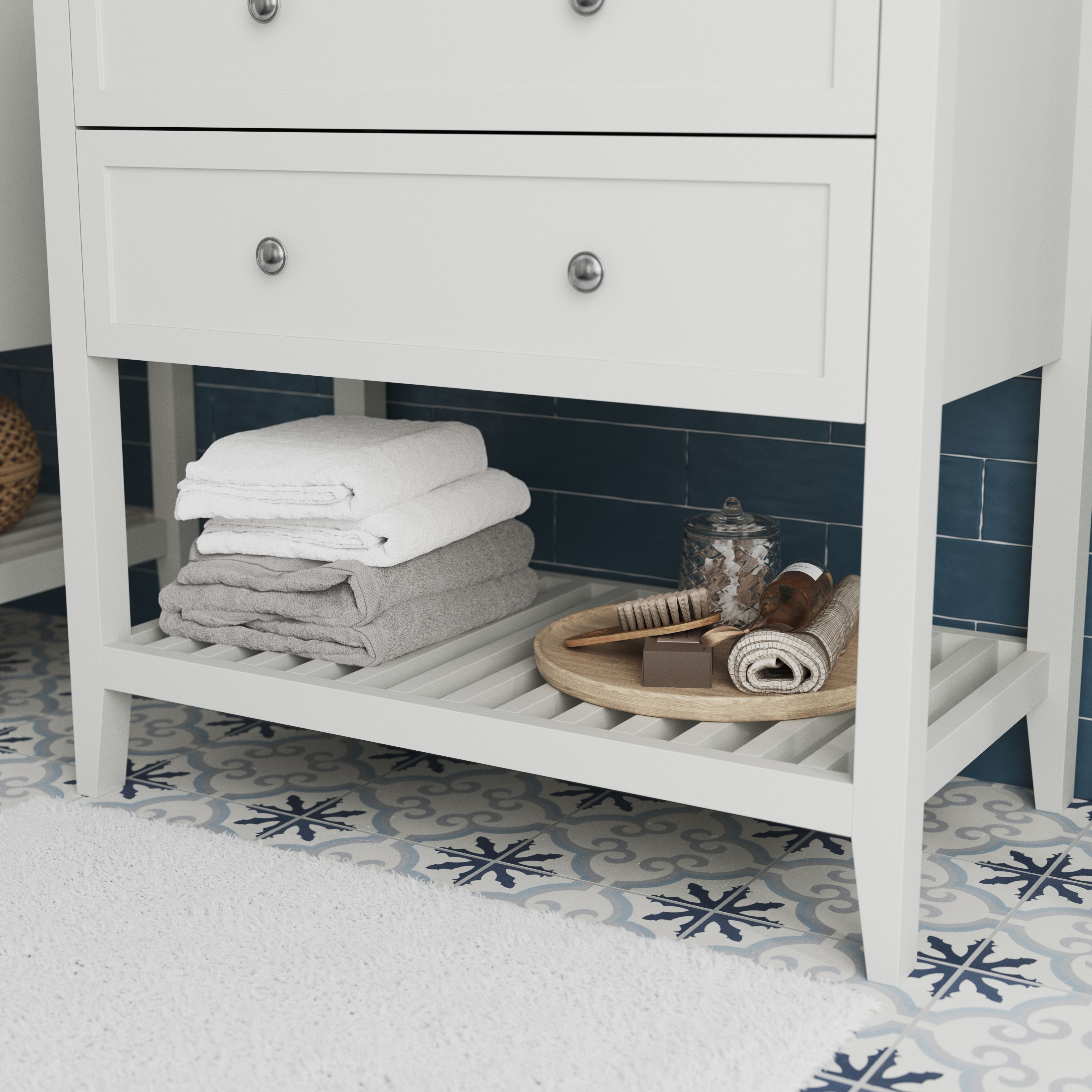 GoodHome Perma Satin White Bathroom Vanity unit (H)80.6cm (W)80cm