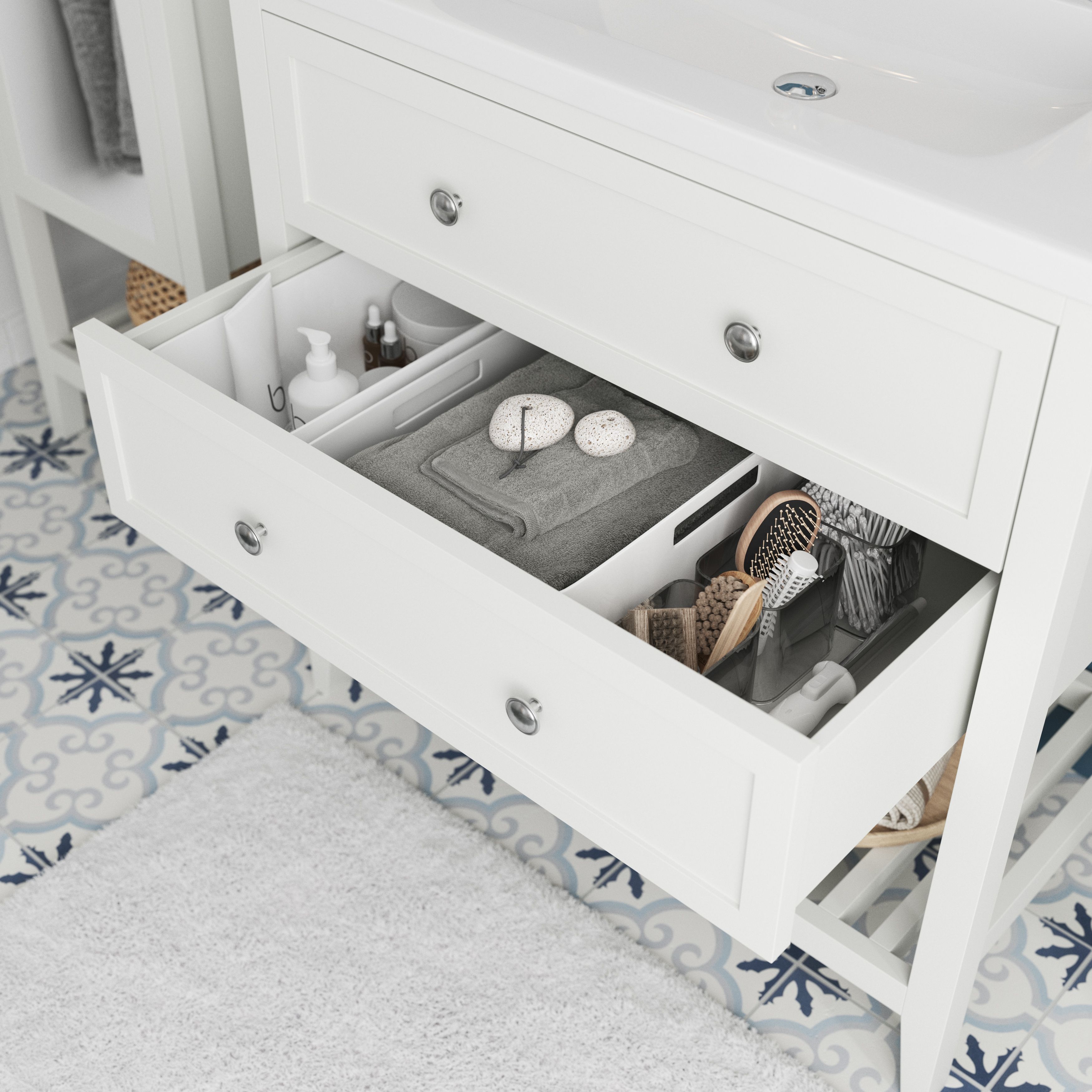 GoodHome Perma Satin White Bathroom Vanity unit (H)80.6cm (W)80cm