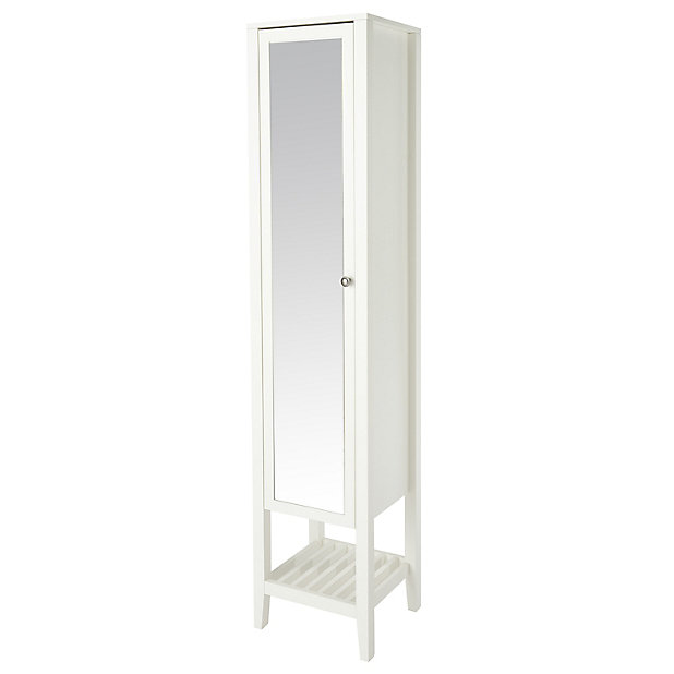 Goodhome Perma Satin White Tall, Tall White Cabinet With Mirror