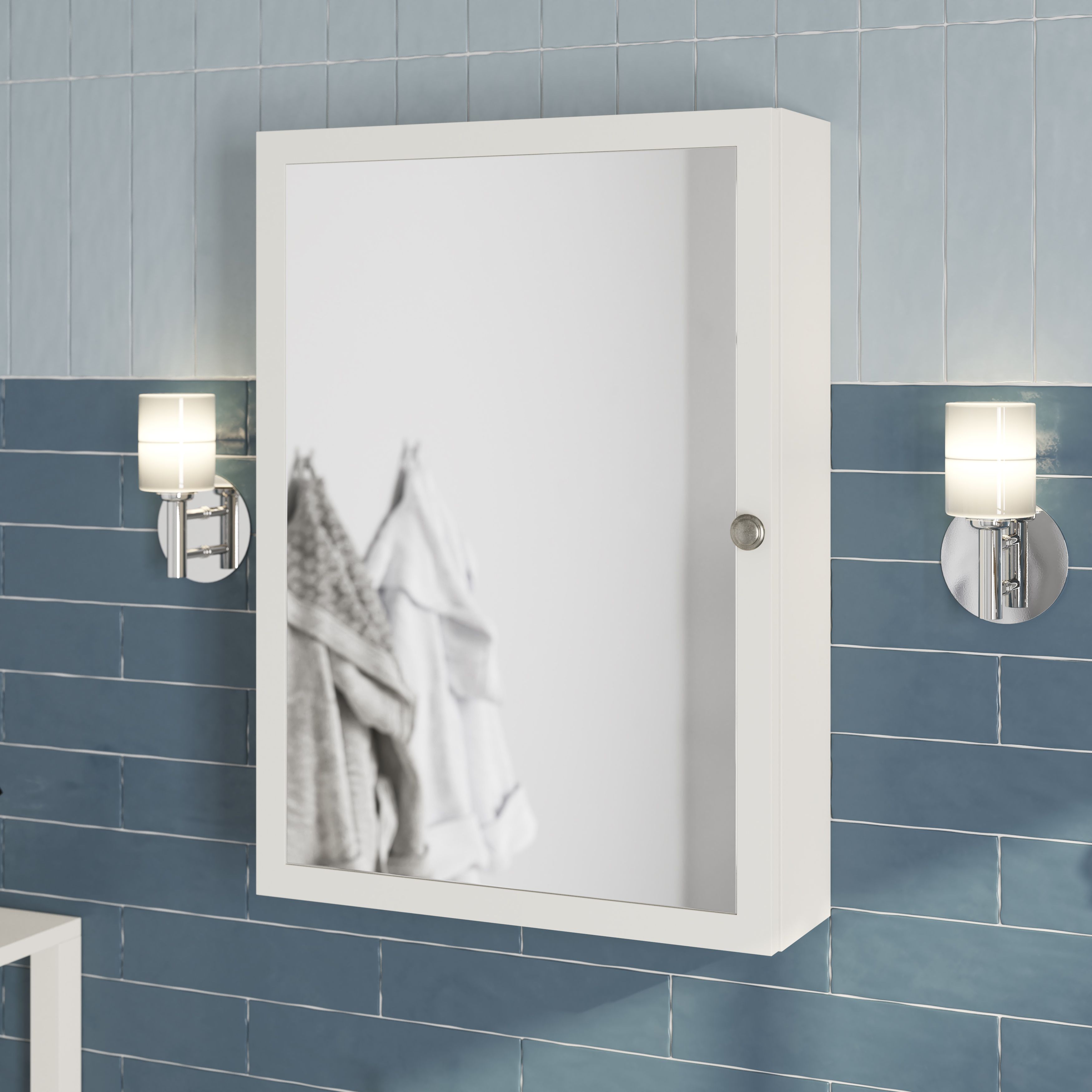GoodHome Perma Satin White Wall-mounted Single Bathroom Cabinet with Mirrored door (W)500mm (H)700mm