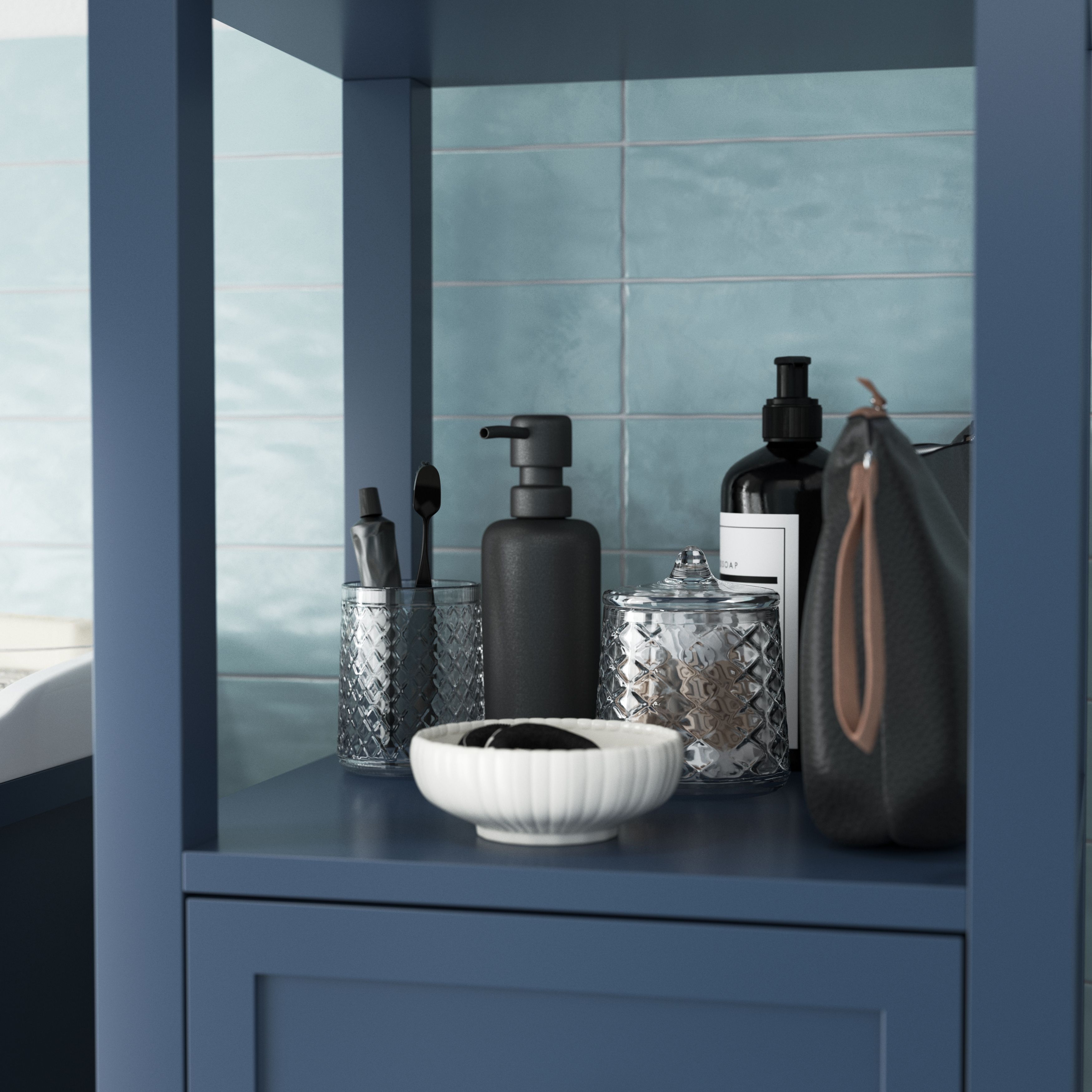 GoodHome Perma Tall Satin Blue Bathroom Cabinet (H)120cm (W)40.2cm