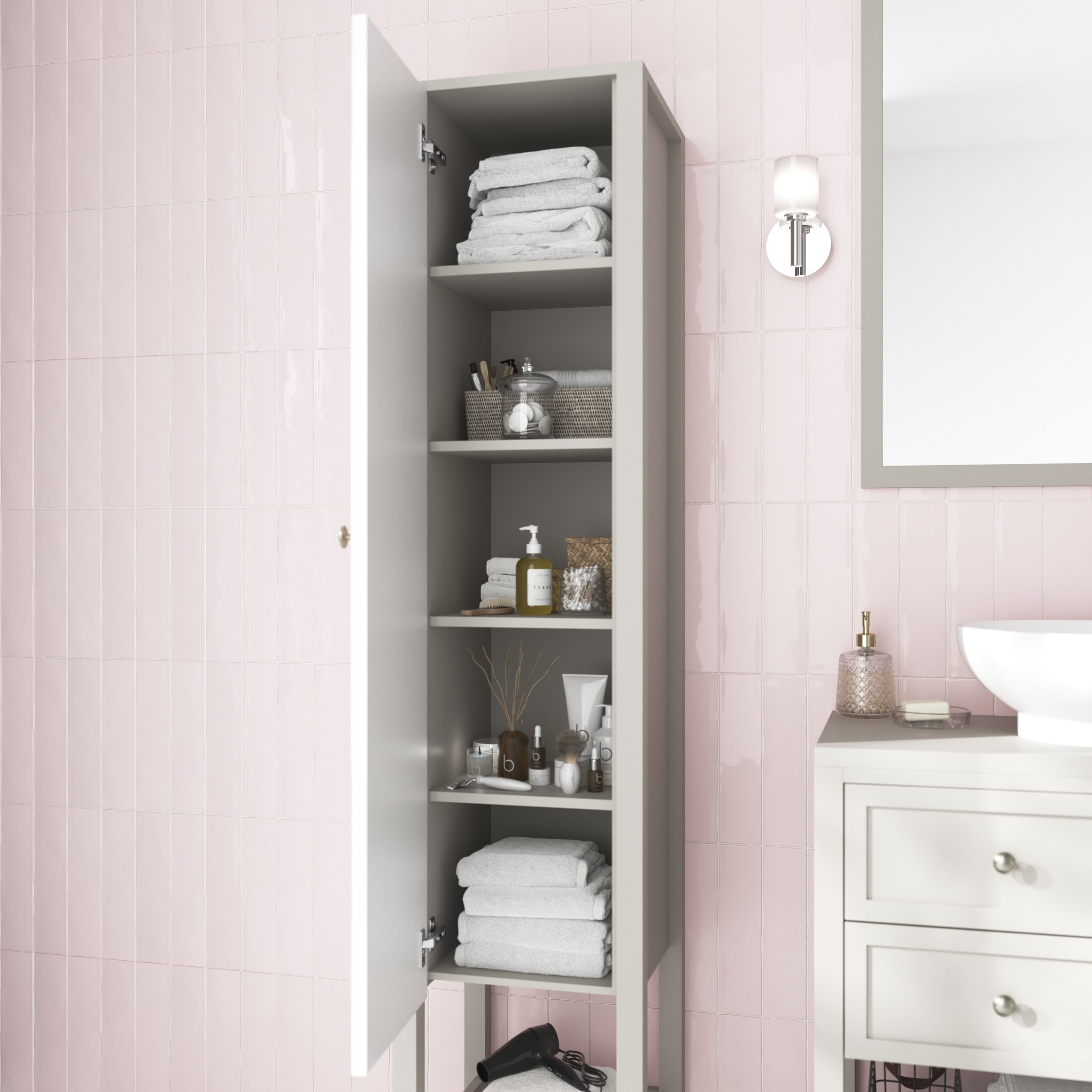 GoodHome Perma Tall Satin Grey Single Freestanding Bathroom Cabinet (H)185cm (W)40cm