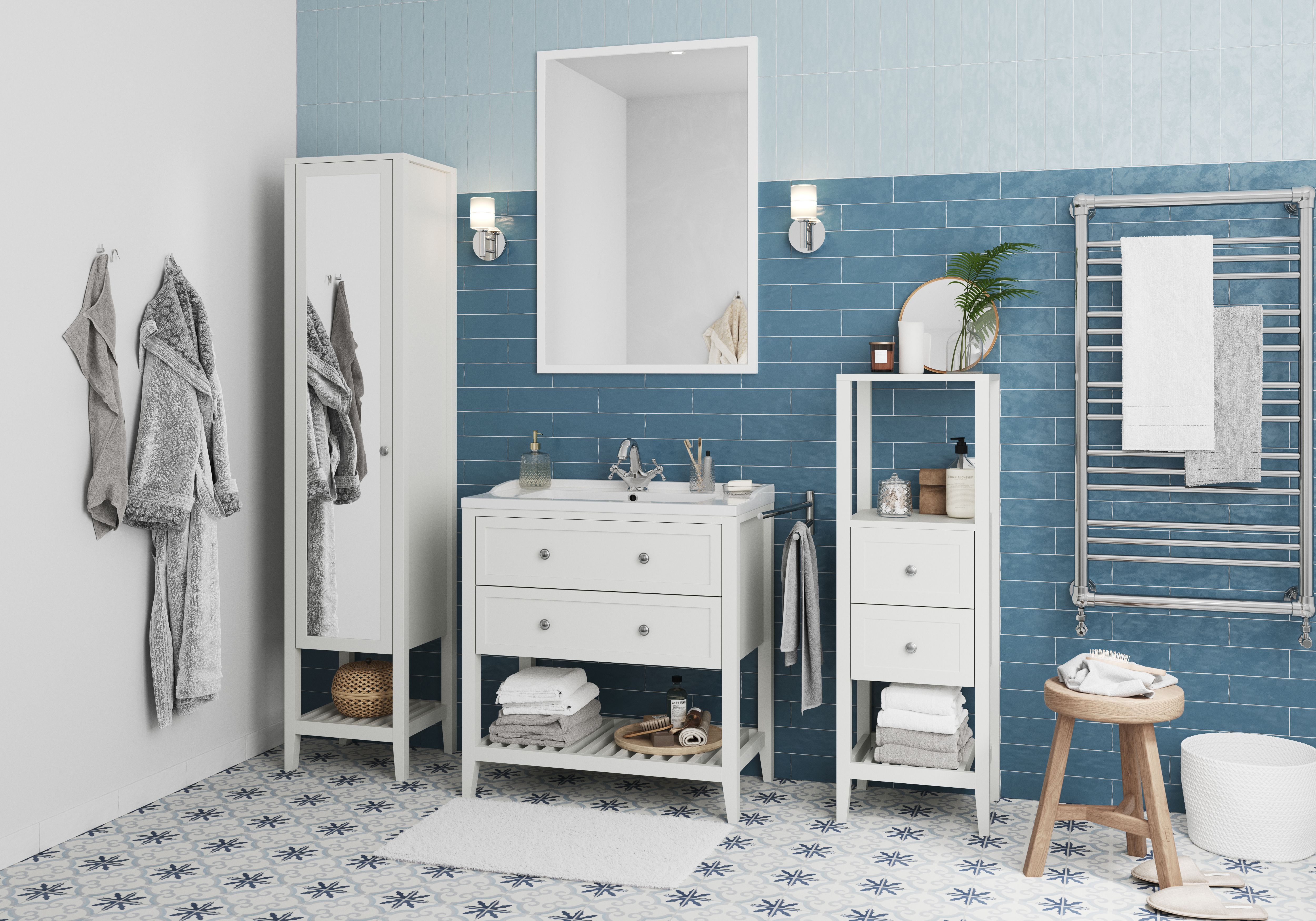 GoodHome Perma Tall Satin White Single Bathroom Cabinet (H)185cm (W)40cm