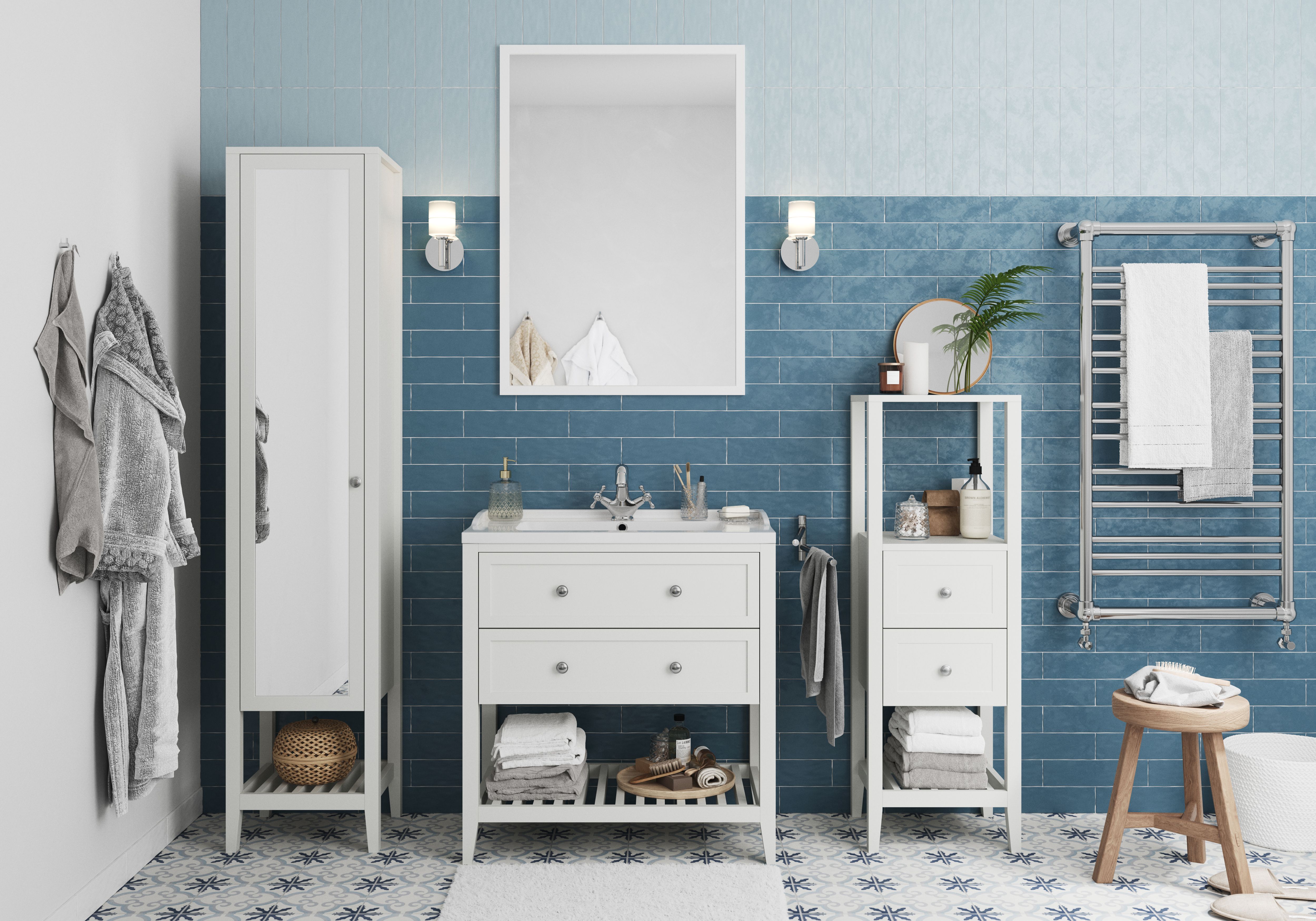GoodHome Perma Tall Satin White Single Bathroom Cabinet (H)185cm (W)40cm