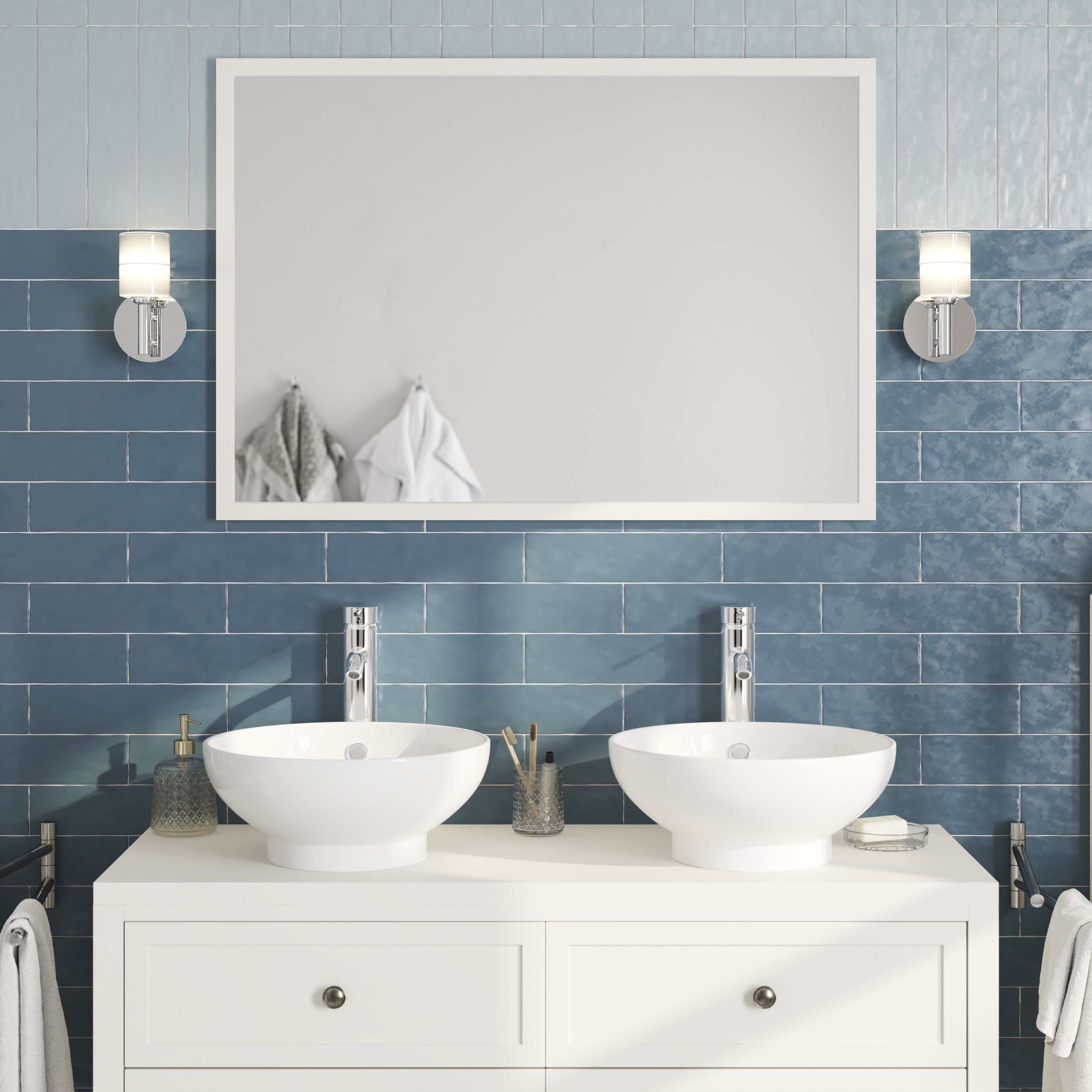 GoodHome Perma White Rectangular Bathroom Mirror (H)700mm (W)1000mm