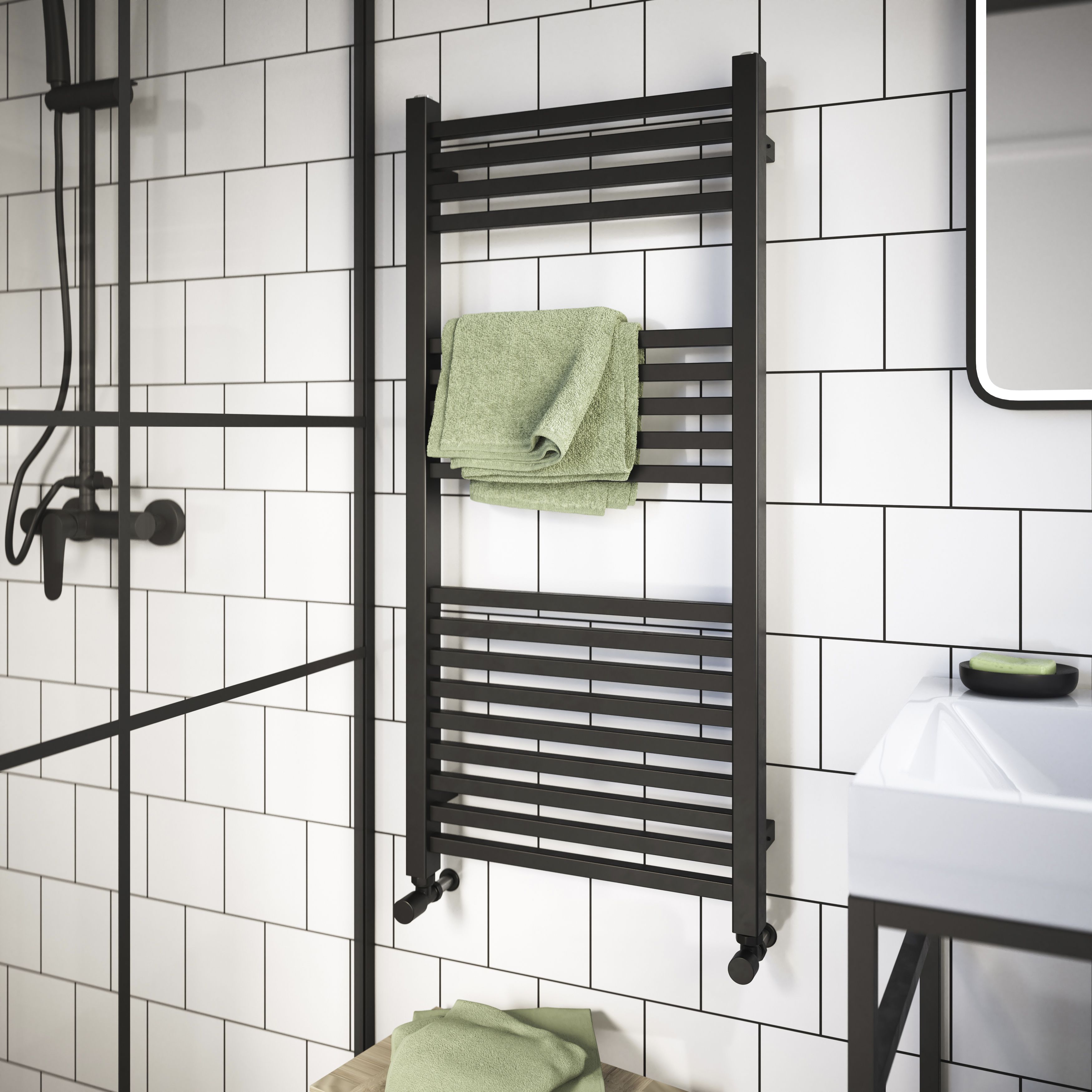 GoodHome Petworth, Anthracite Vertical Flat Towel radiator (W)450mm x (H)974mm