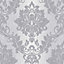 GoodHome Phacelia Grey Damask Textured Wallpaper Sample