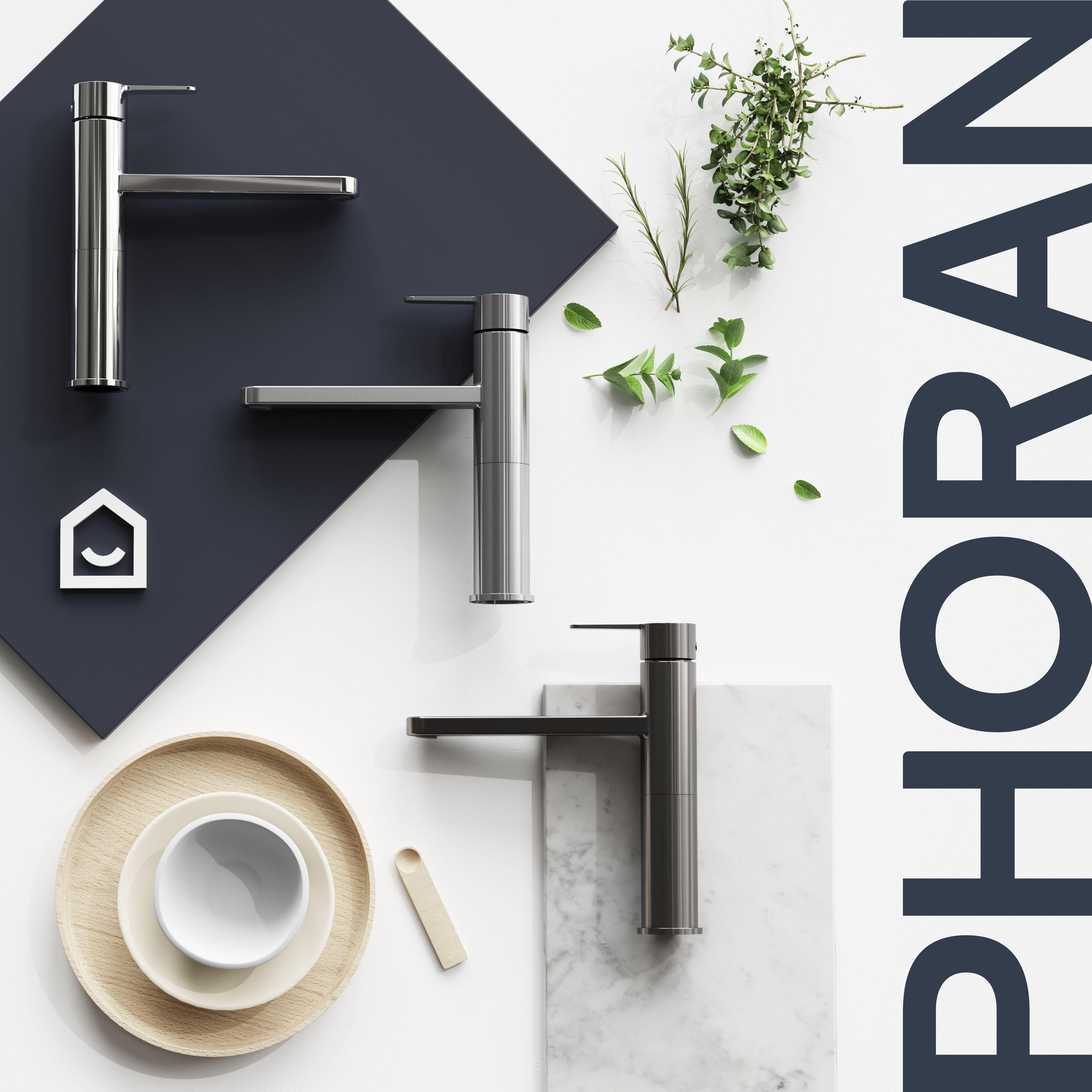 GoodHome Phoran Black Titanium effect Kitchen Top lever Tap
