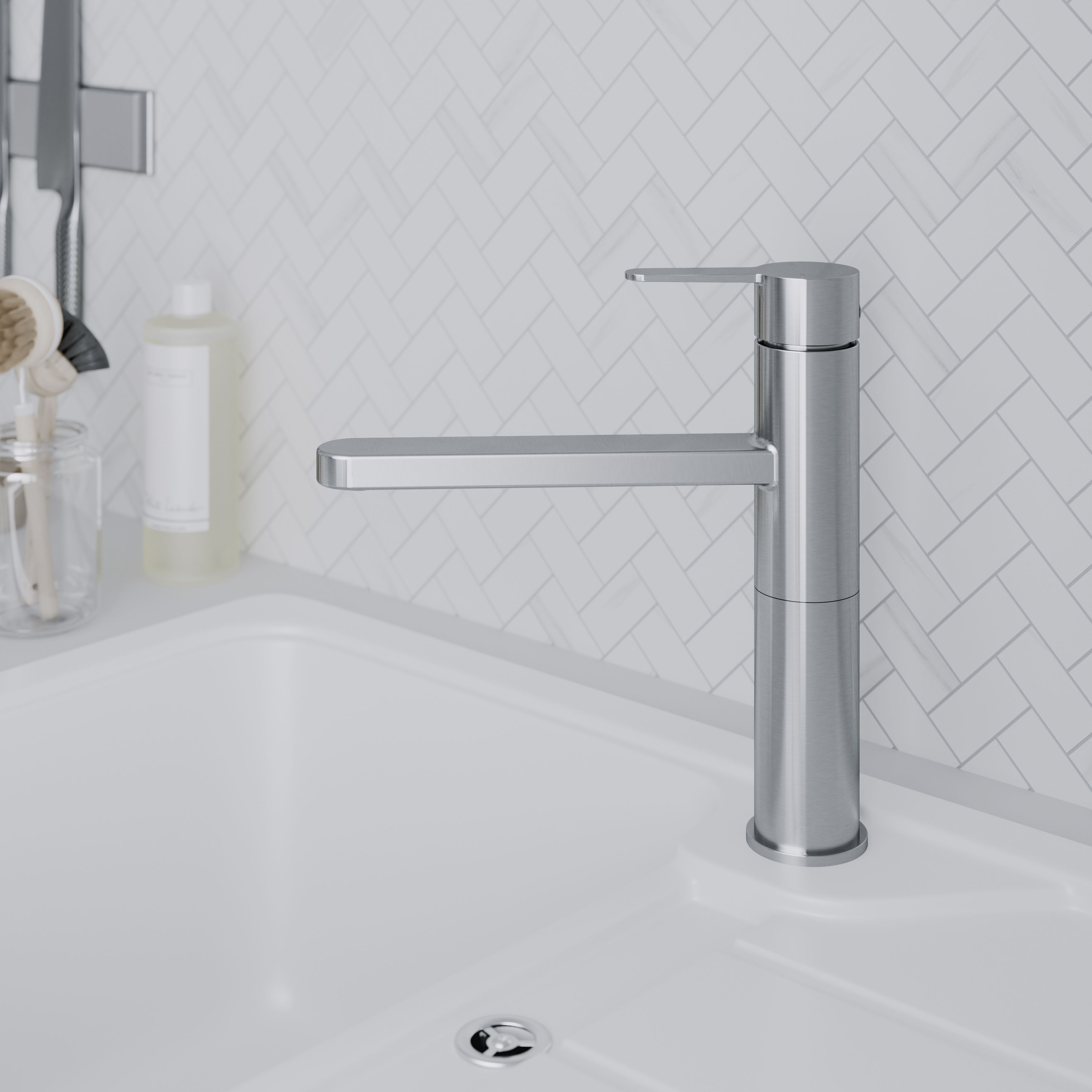 GoodHome Phoran Black Titanium effect Kitchen Top lever Tap