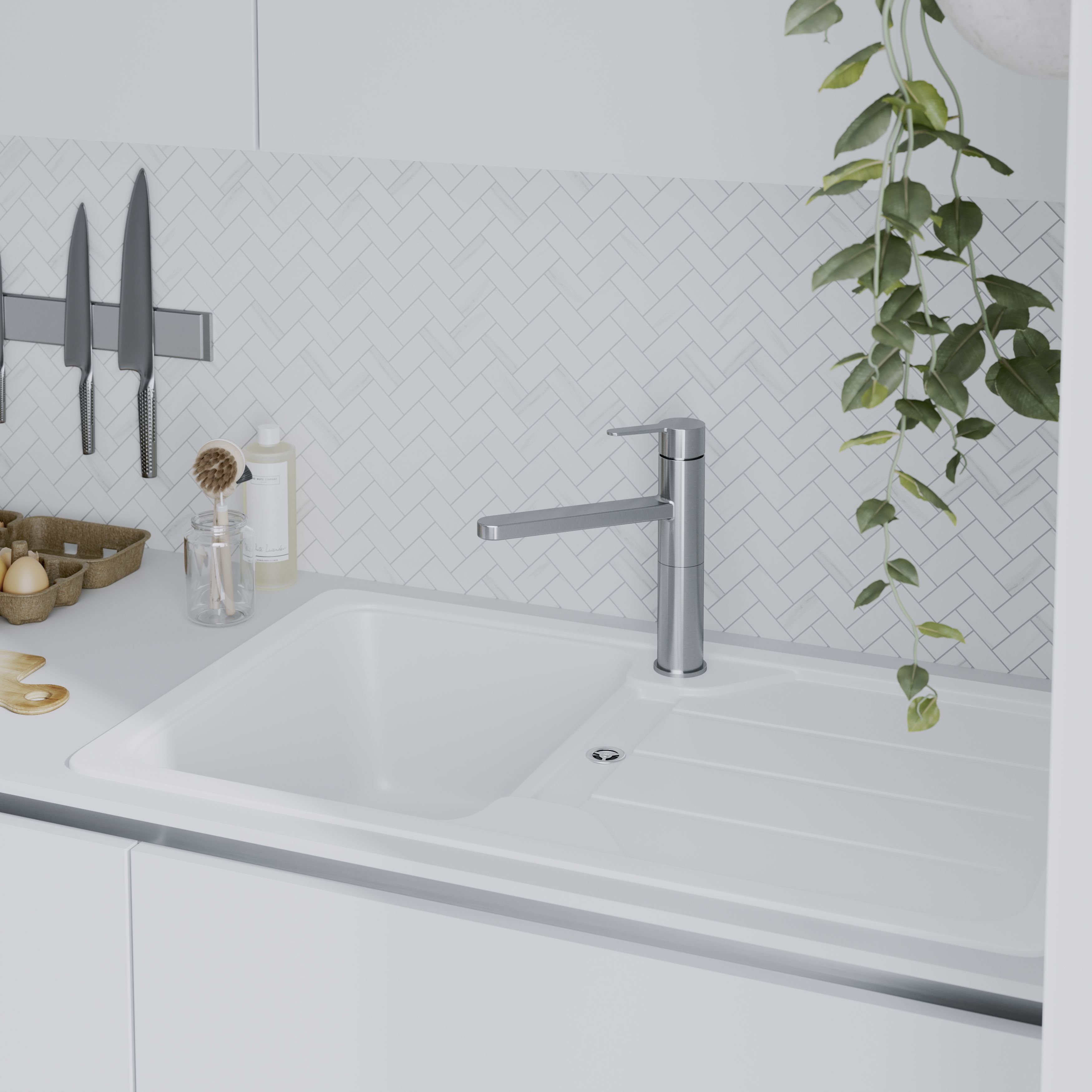 GoodHome Phoran Black Titanium effect Kitchen Top lever Tap