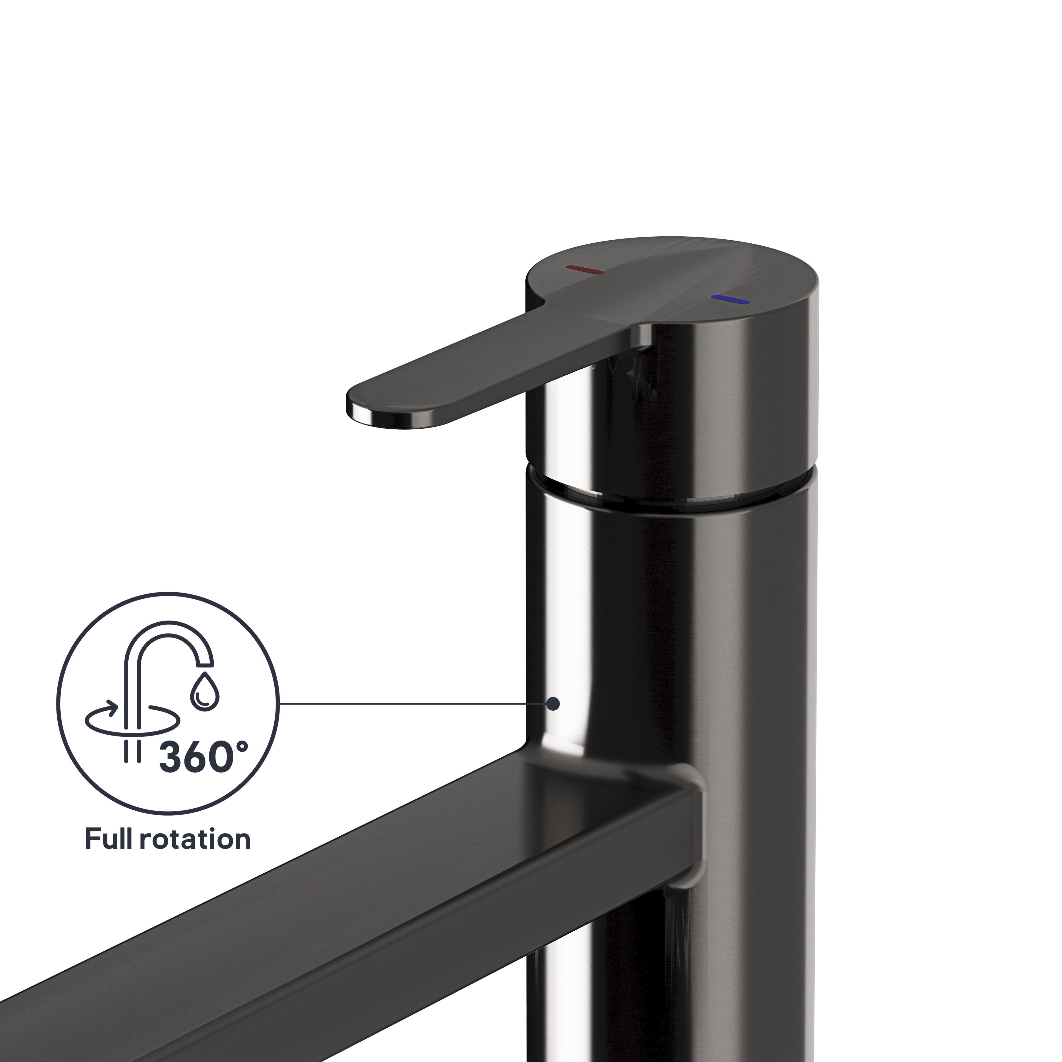 GoodHome Phoran Black Titanium effect Kitchen Top lever Tap