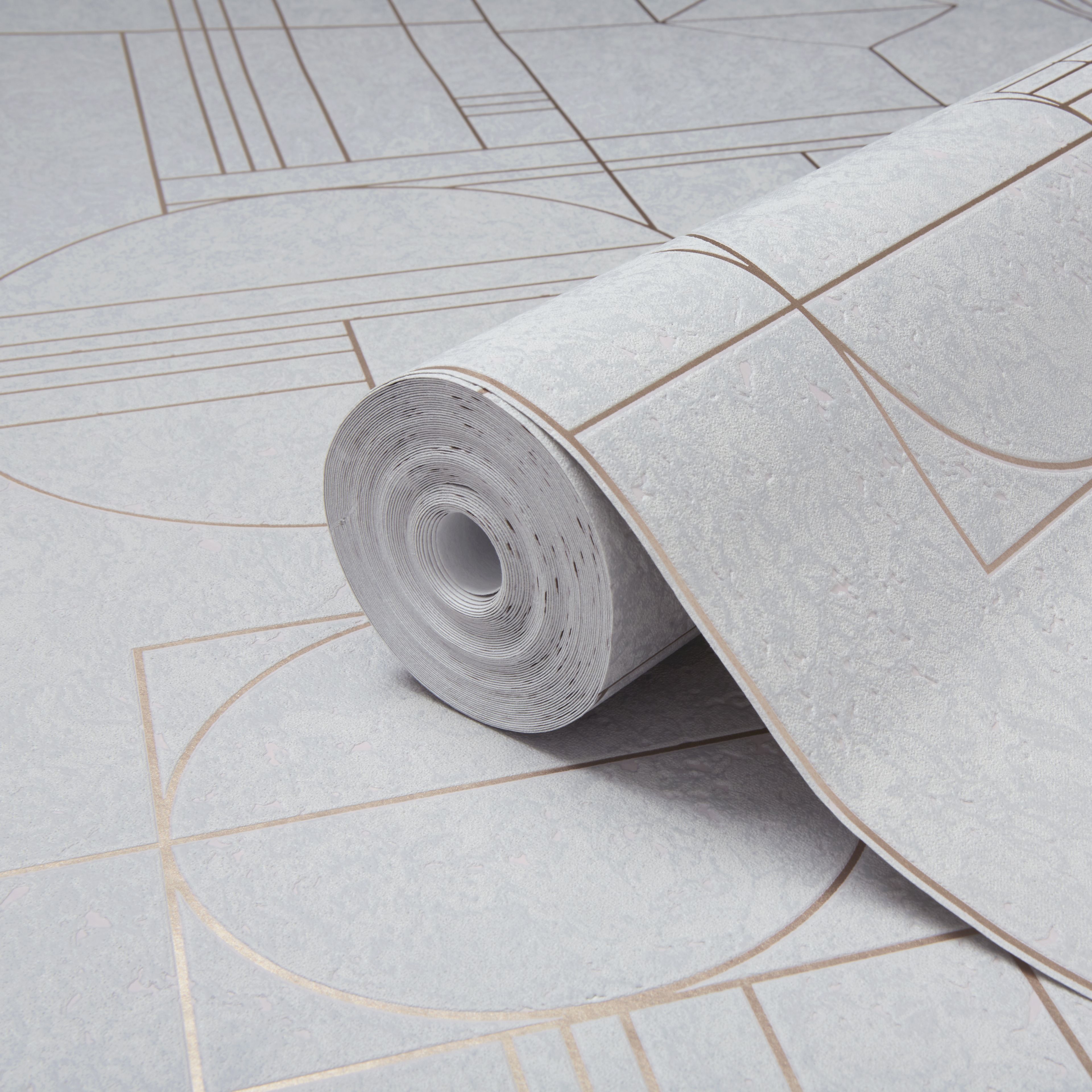 GoodHome Phoresce Grey & rose gold Geometric Metallic effect Textured