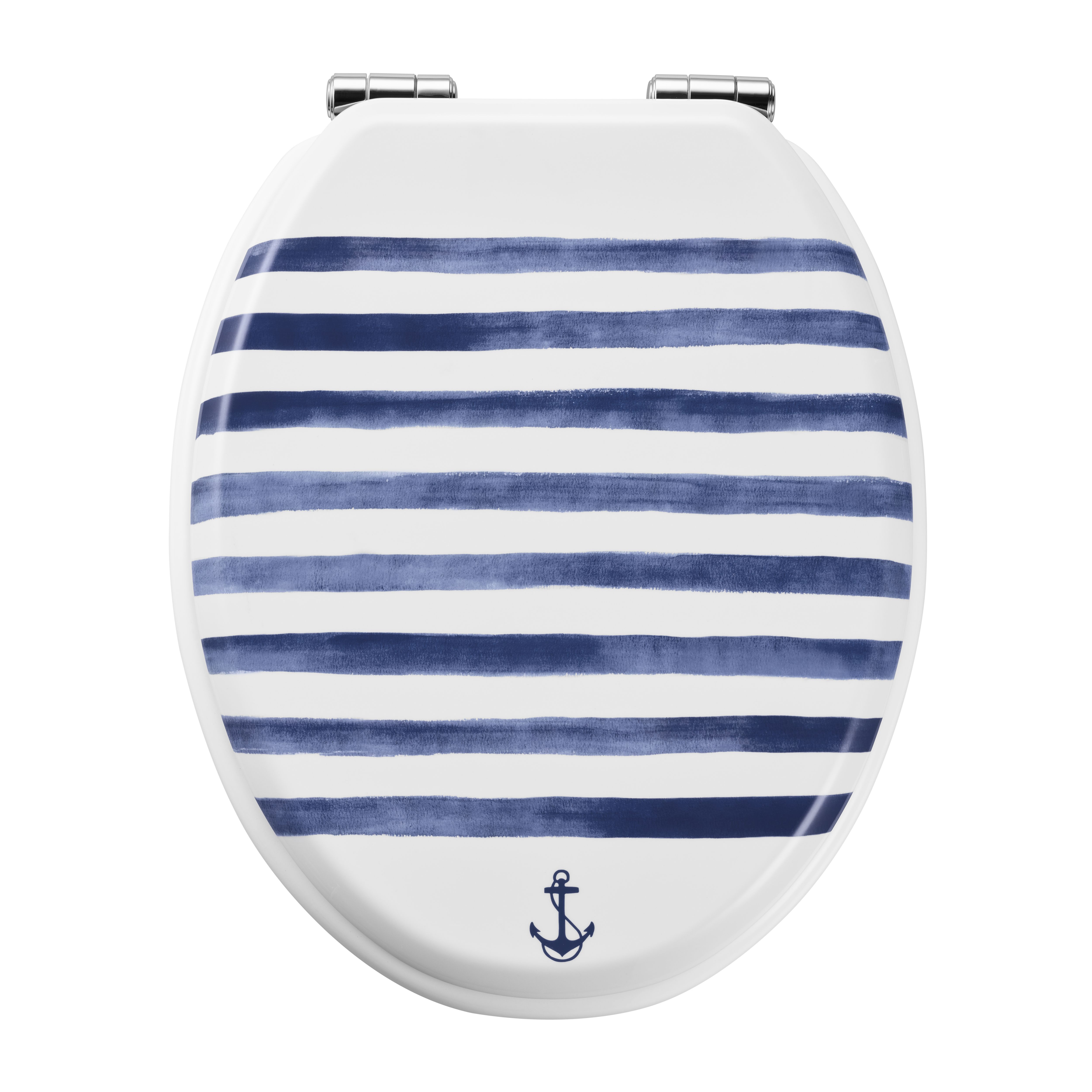 GoodHome Pilica Anchor White & blue Standard Soft close Toilet seat