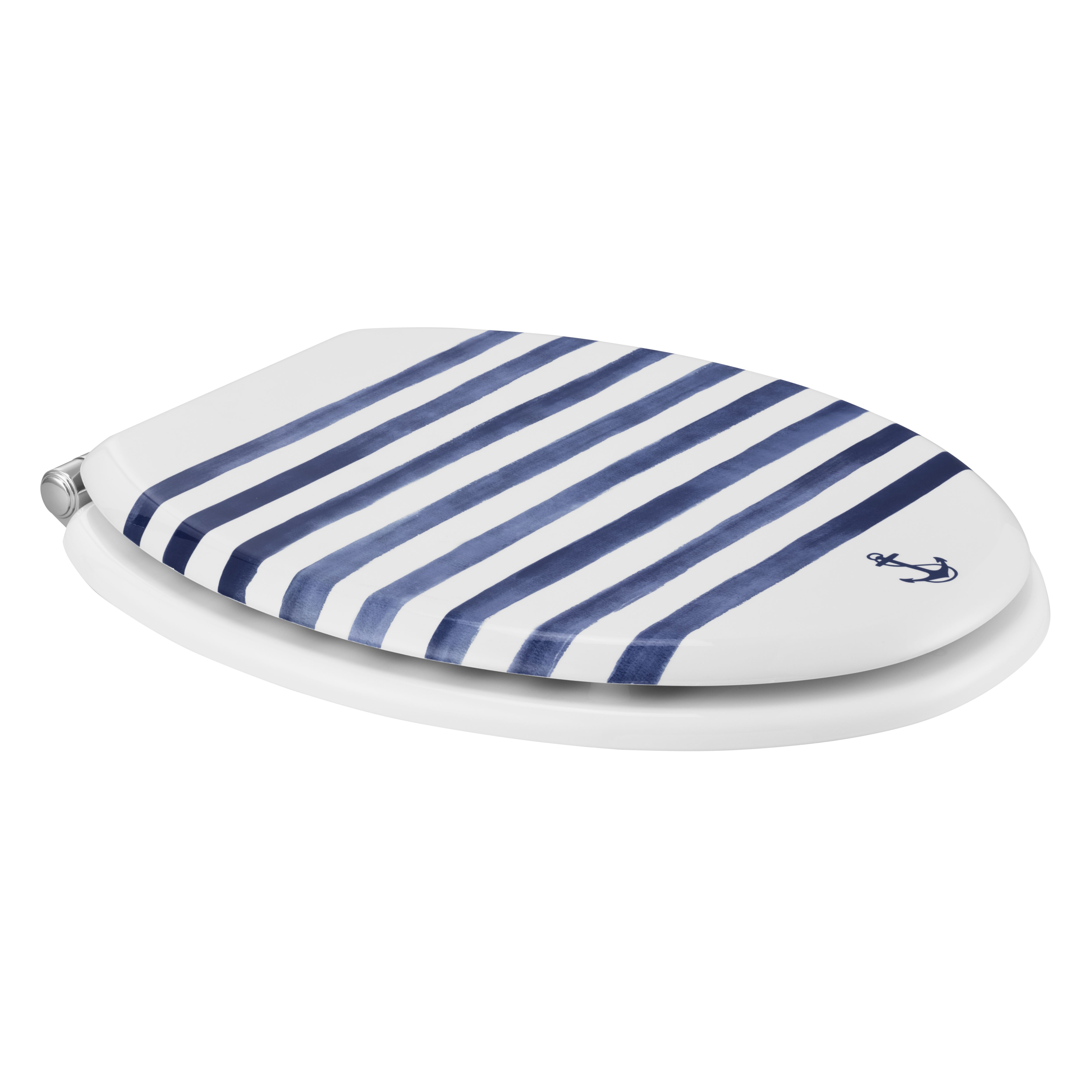 GoodHome Pilica Anchor White & blue Standard Soft close Toilet seat