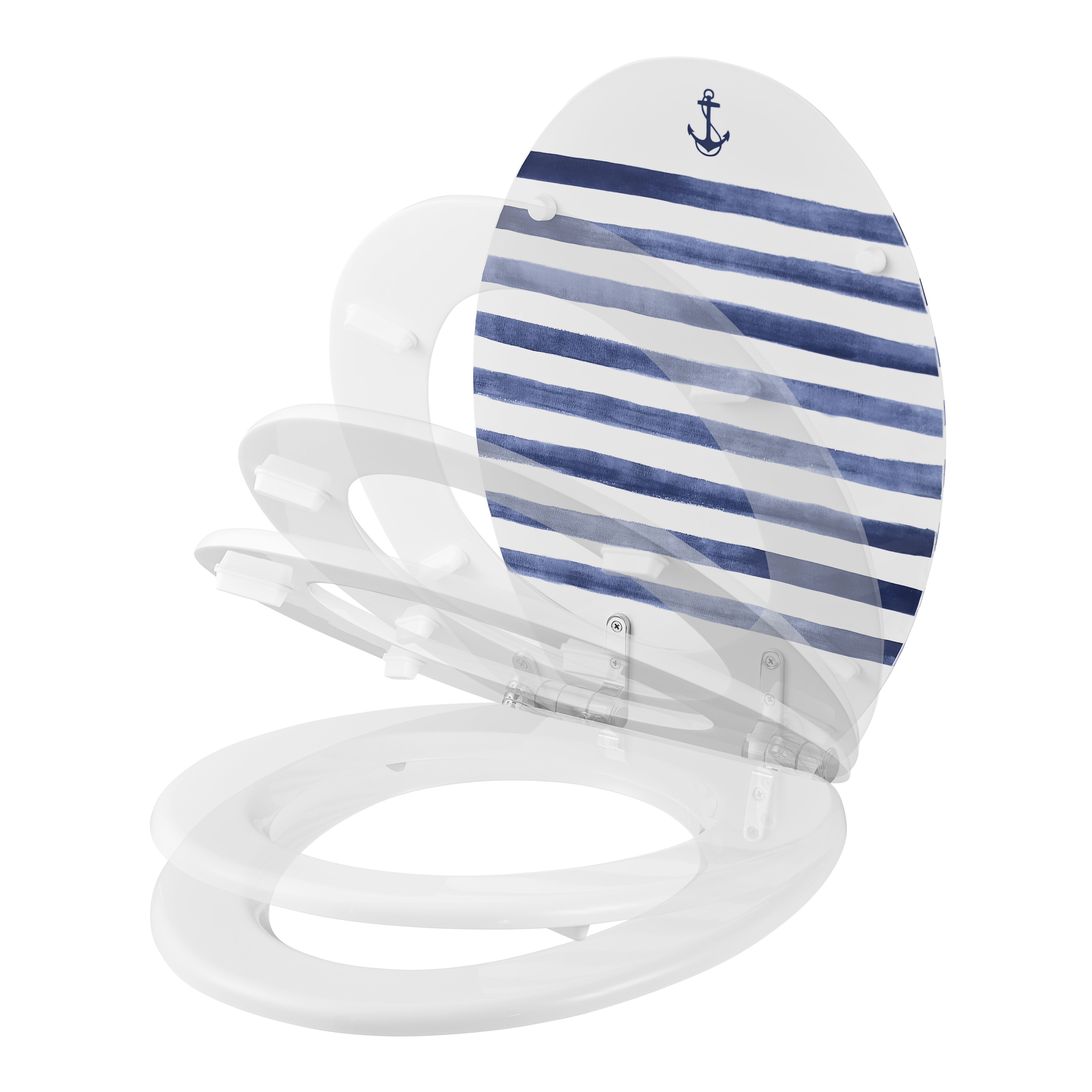 GoodHome Pilica Anchor White & blue Standard Soft close Toilet seat