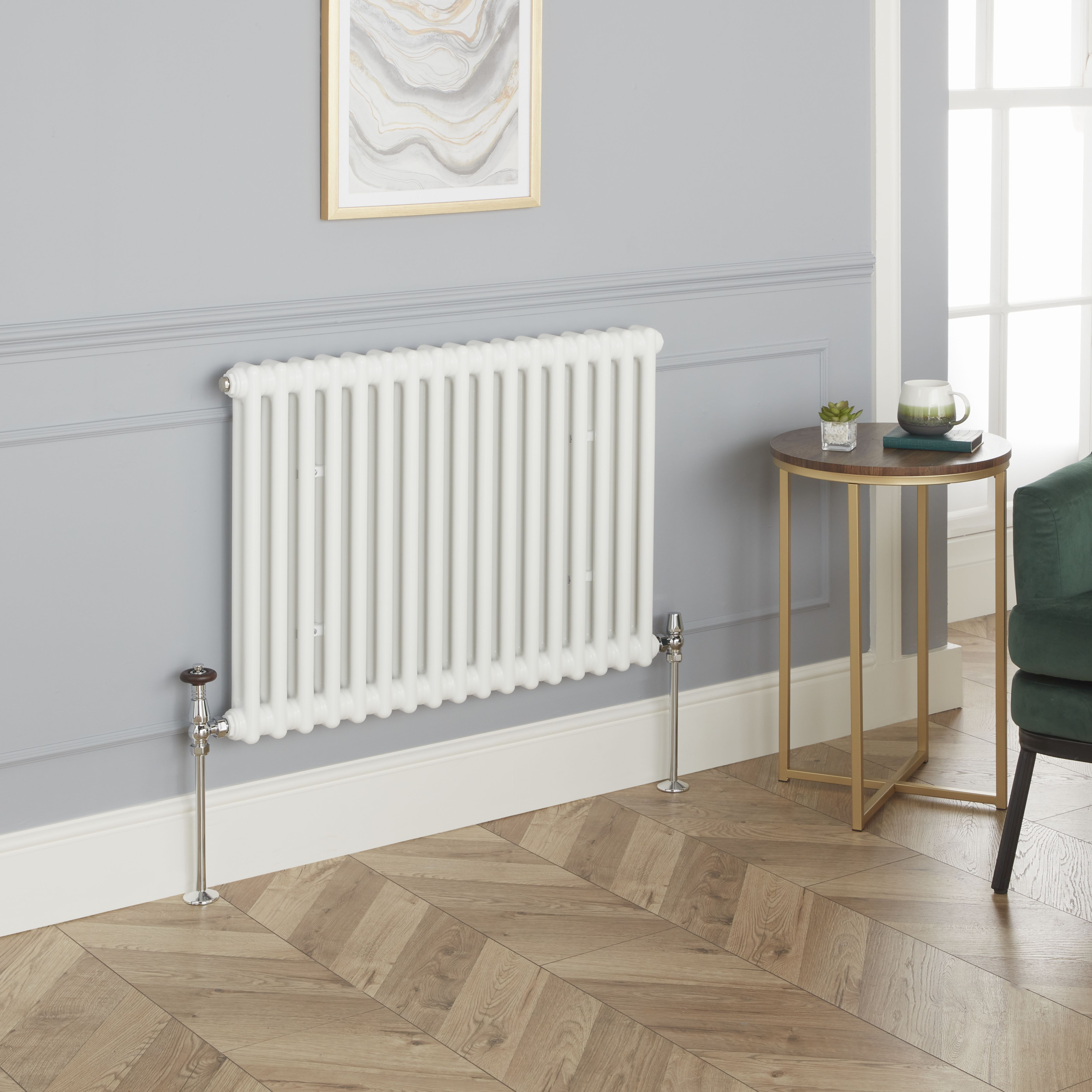 GoodHome Polished Silver Angled Thermostatic Radiator valve & lockshield (Dia)15mm x ½"