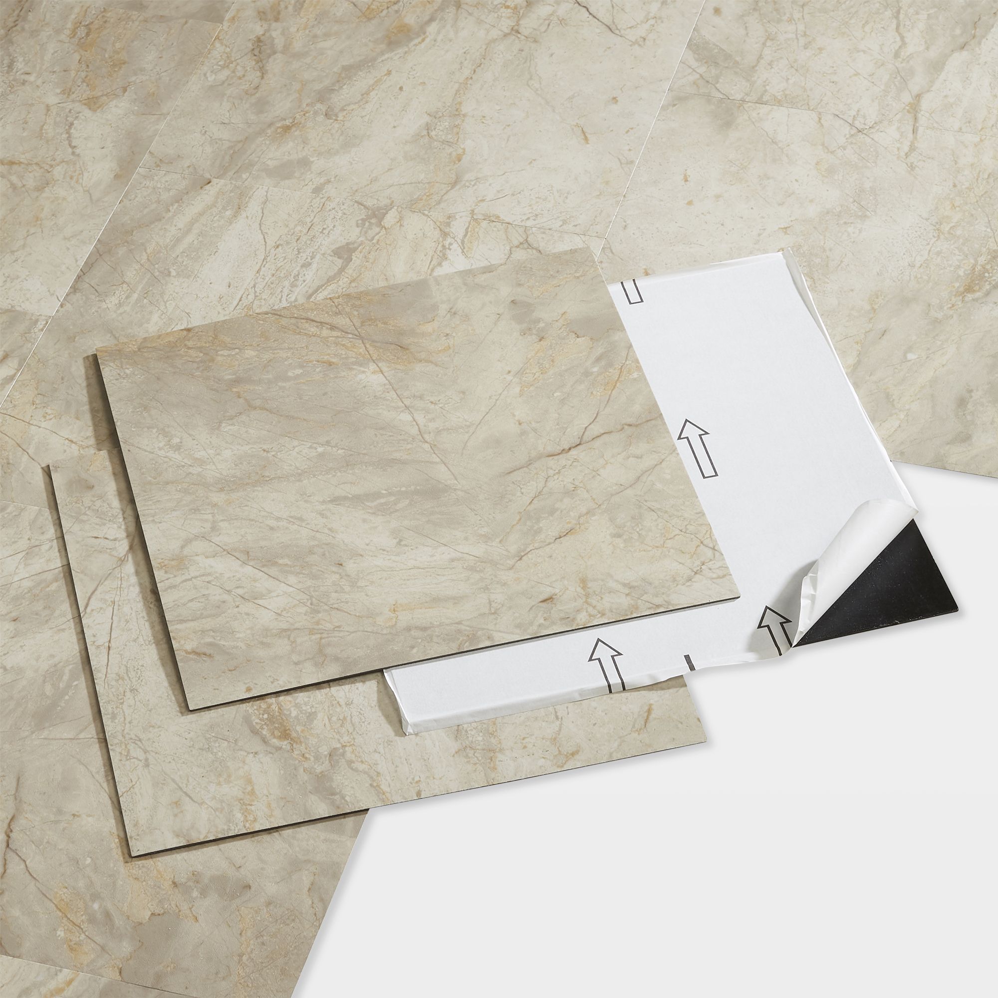 GoodHome Poprock Beige Tile Marble effect Self adhesive Vinyl tile, Pack of 14
