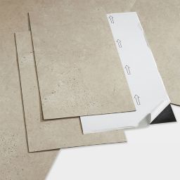 GoodHome Poprock Beige Tile Stone effect Self adhesive Vinyl tile, Pack of 7
