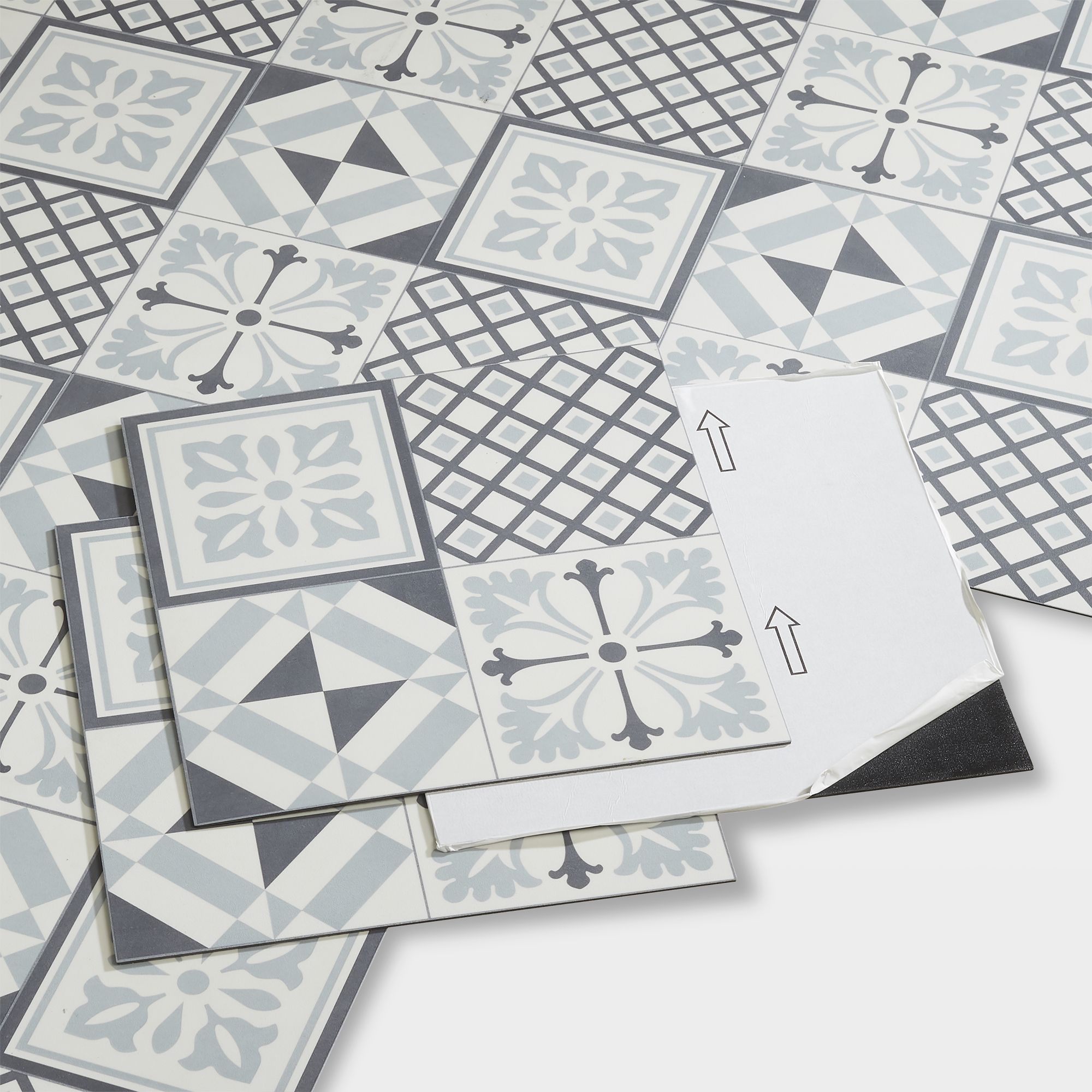 GoodHome Poprock Black & white Mosaic effect Self adhesive Vinyl tile, Pack of 14