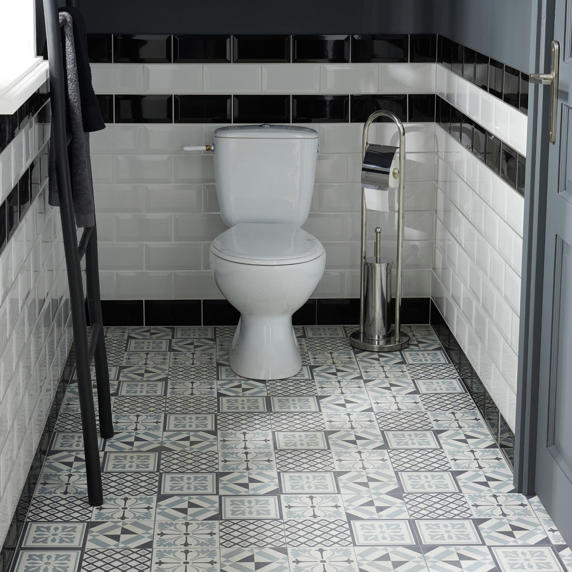 GoodHome Poprock Black & white Mosaic effect Self adhesive Vinyl tile, Pack of 14