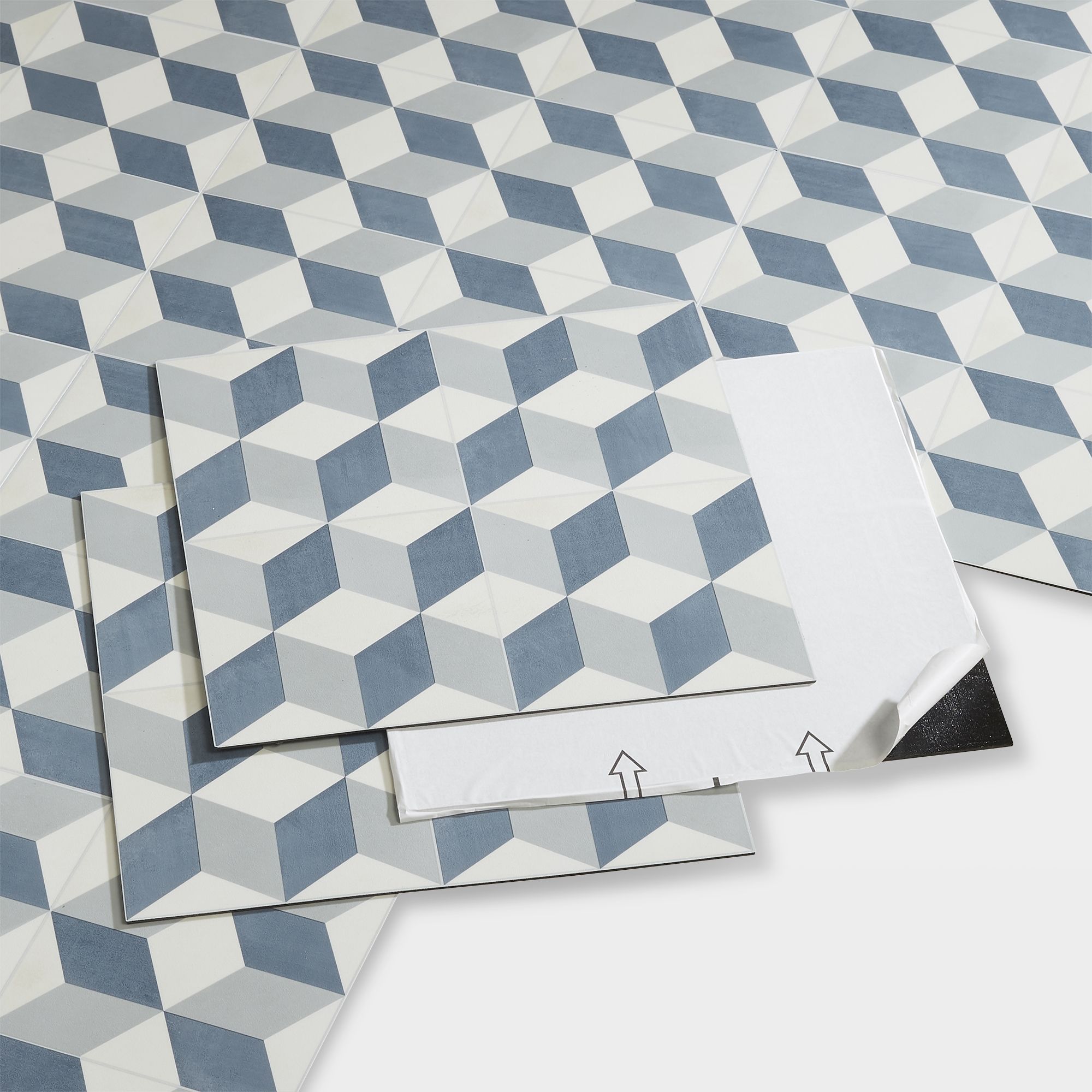 GoodHome Poprock Blue Geometric Mosaic effect Self adhesive Vinyl tile, Pack of 14