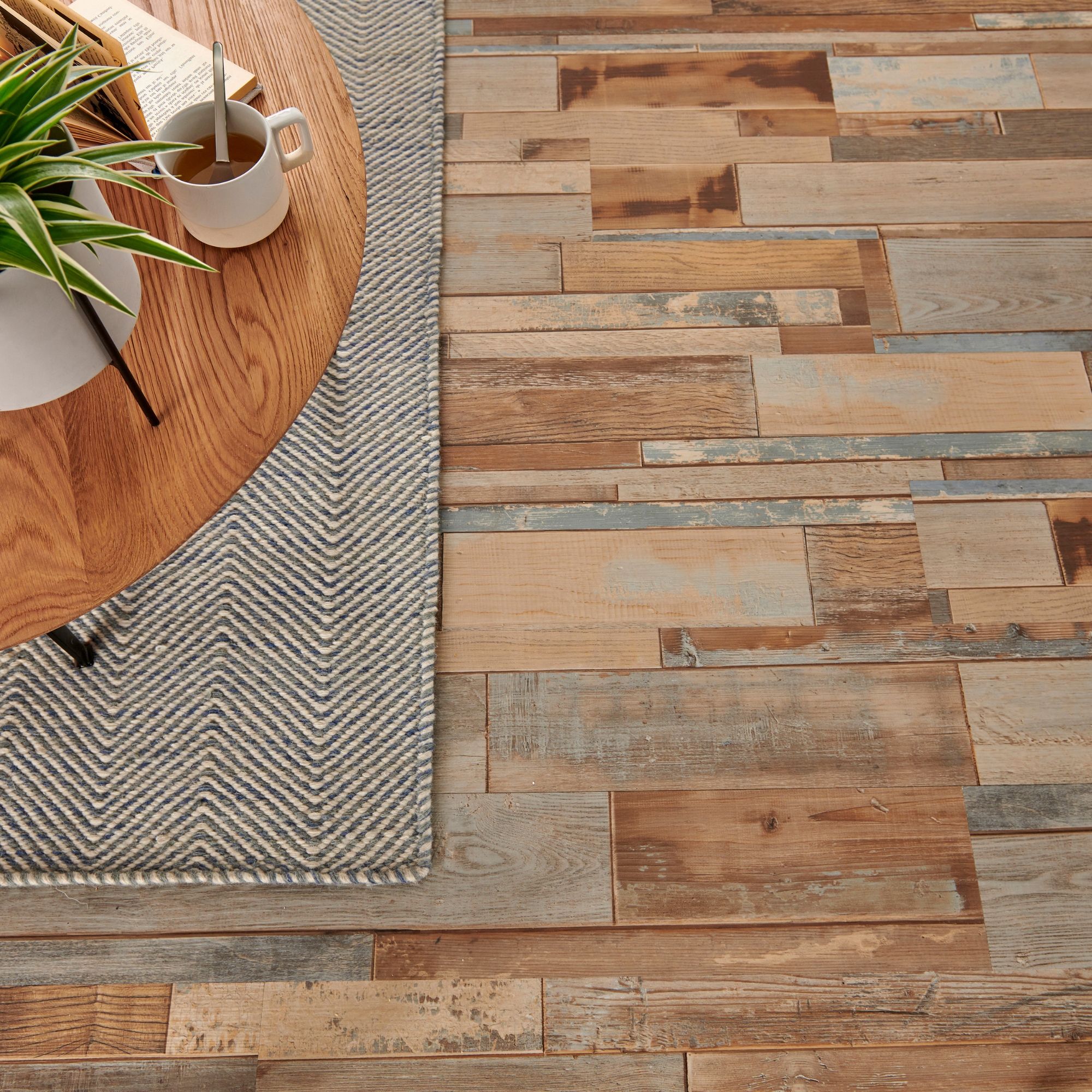 GoodHome Poprock Multi blue Wood planks Wood effect Self adhesive Vinyl plank Pack of 7