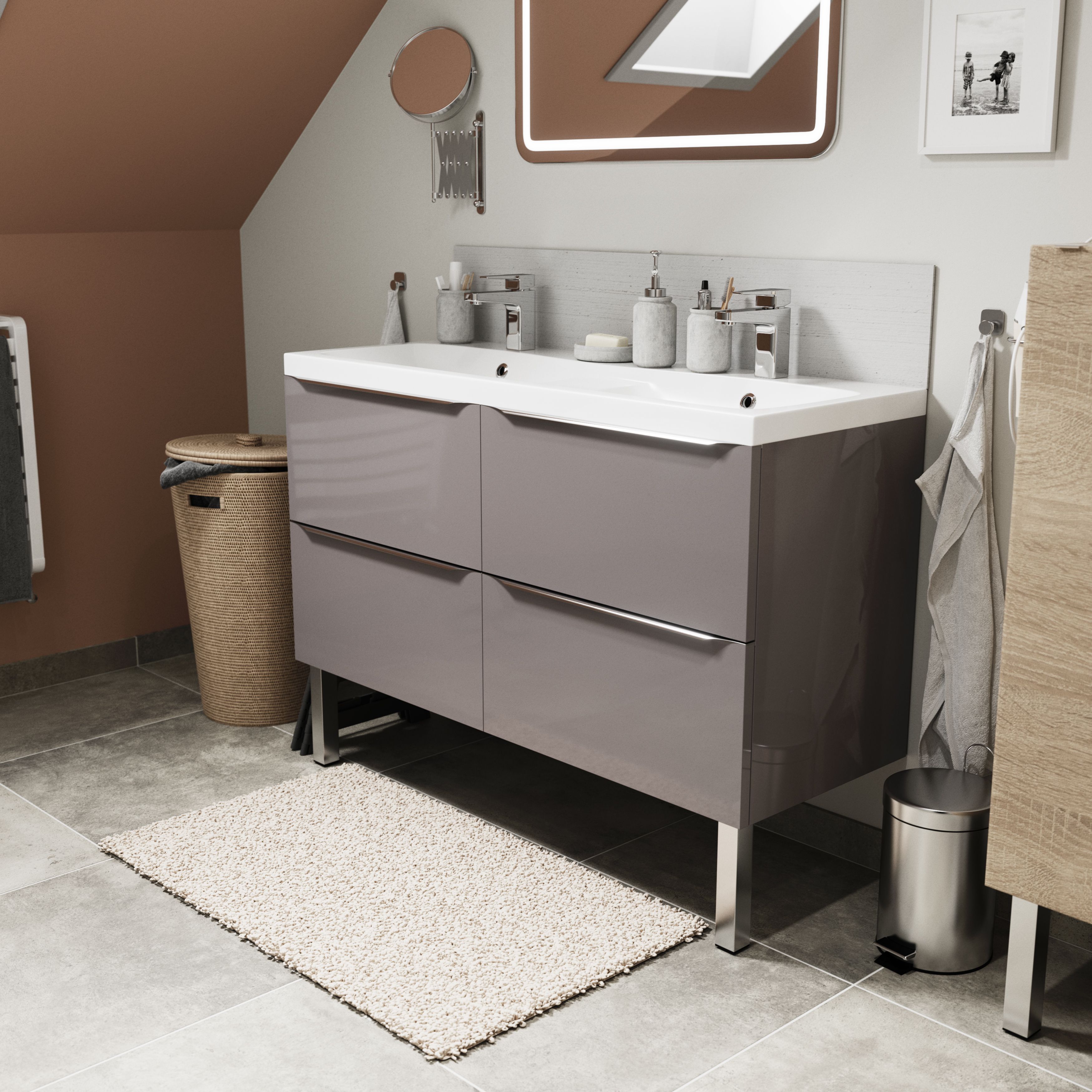 GoodHome Portloe Gloss Chrome effect Aluminium Adjustable Cabinet feet (H)230mm (W)40mm, Pair of 2