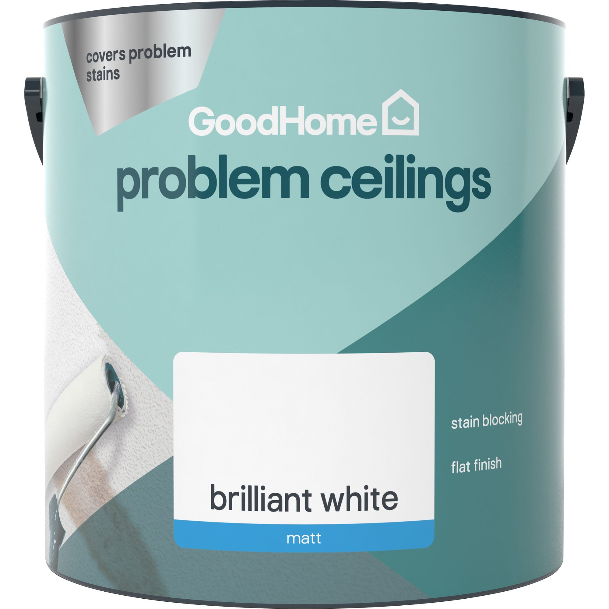 GoodHome Problem Ceilings Brilliant white Matt Ceiling Emulsion paint, 2.5L