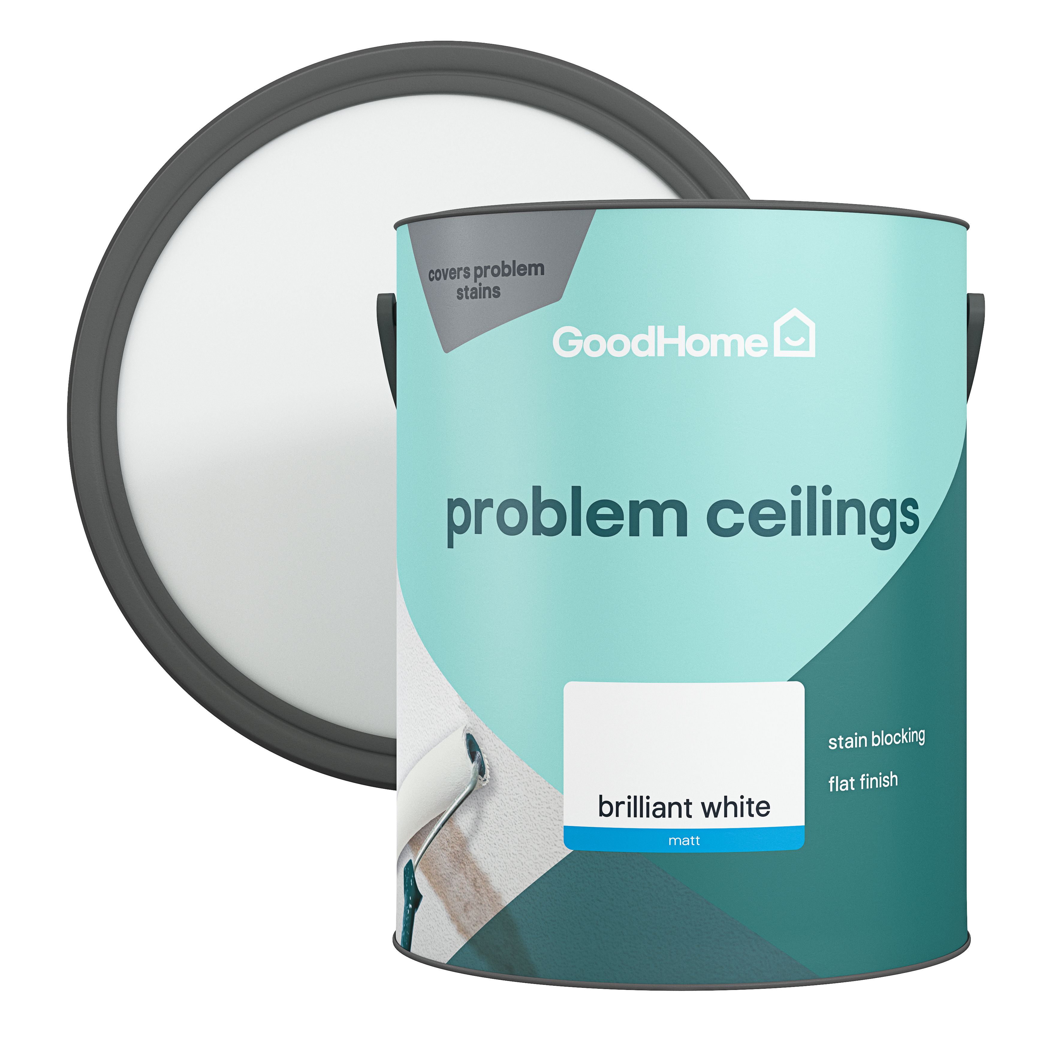 GoodHome Problem Ceilings Brilliant White Matt Ceiling Emulsion paint, 5L