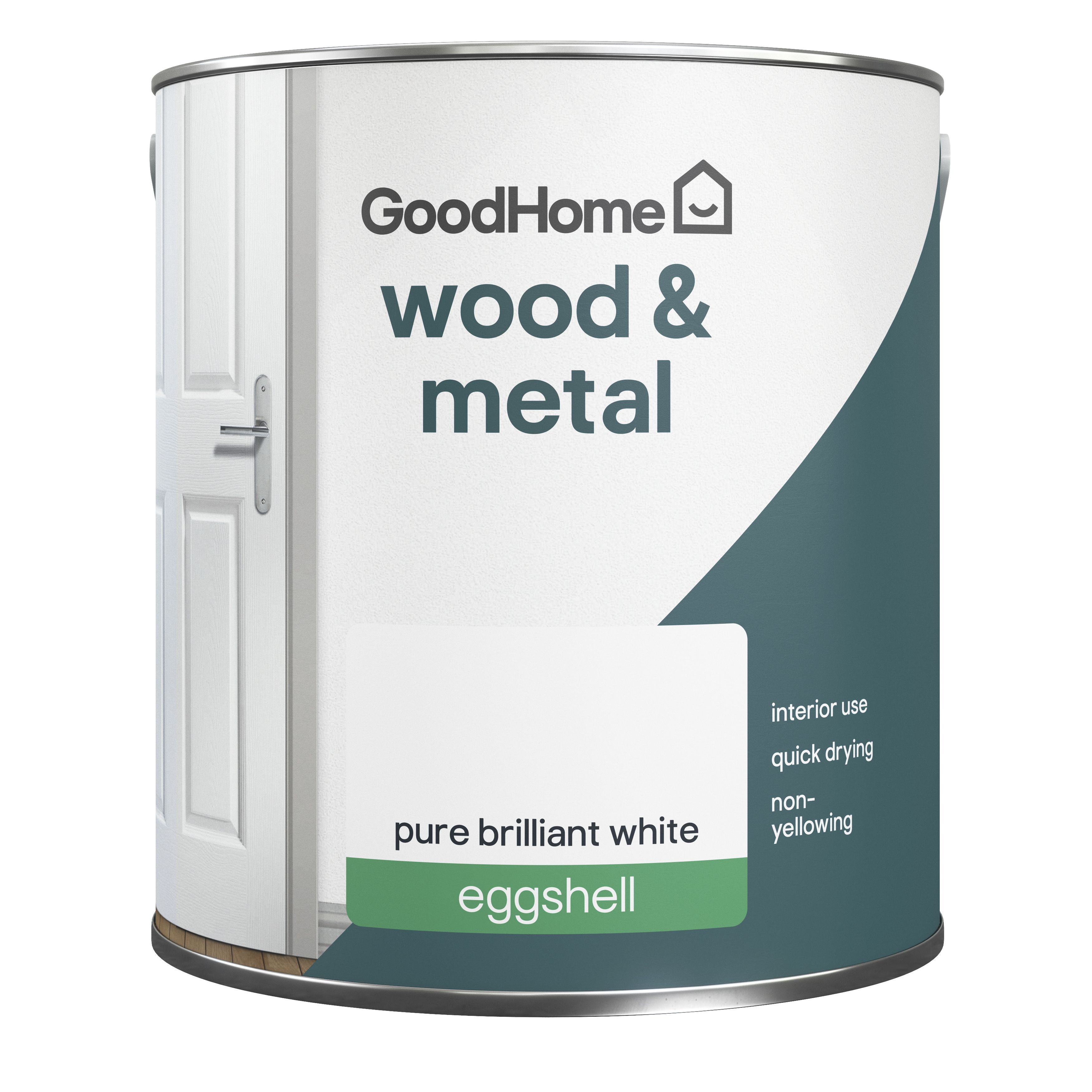 GoodHome Pure Brilliant White Eggshell Metal & wood paint, 2.5L