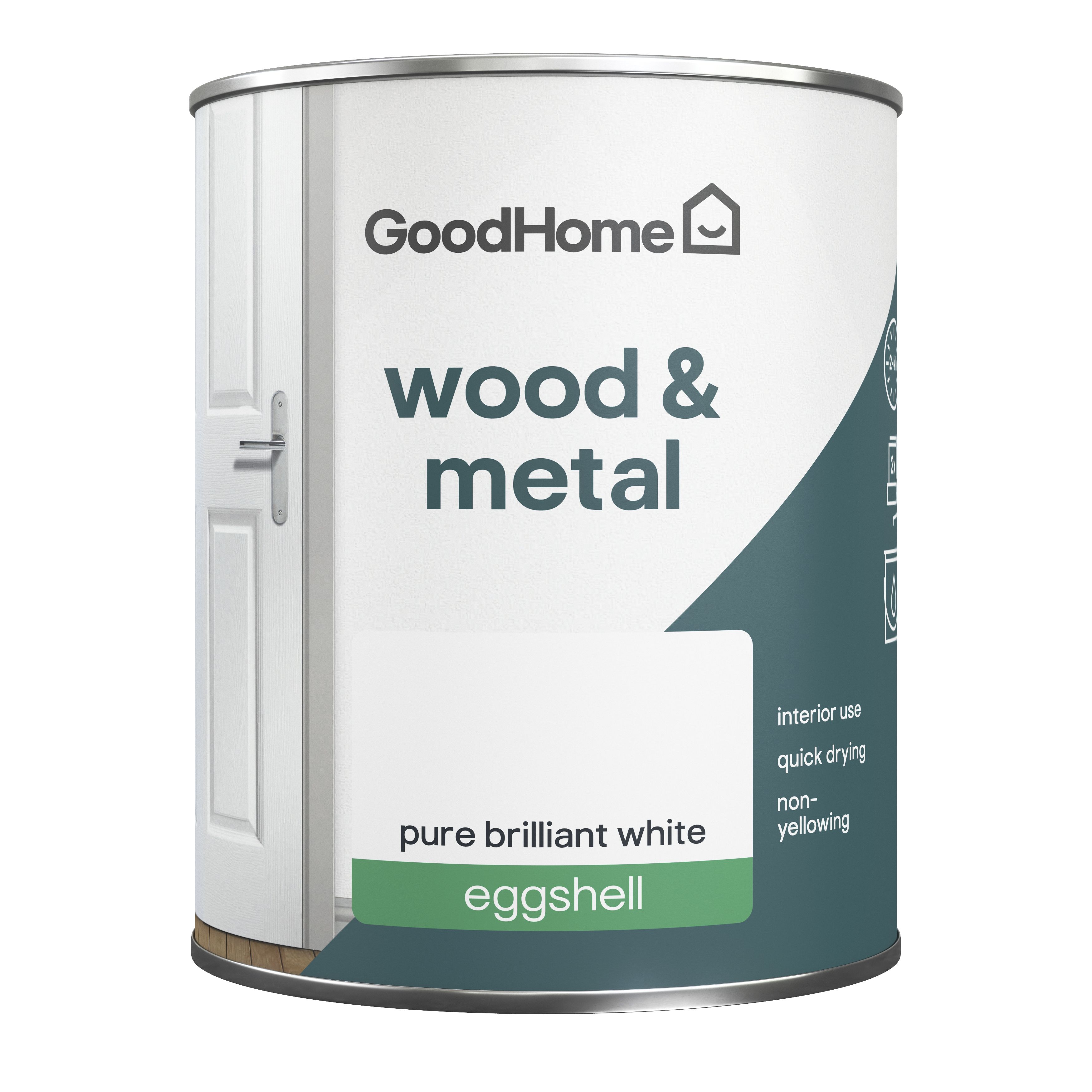 GoodHome Pure Brilliant White Eggshell Metal & wood paint, 750ml