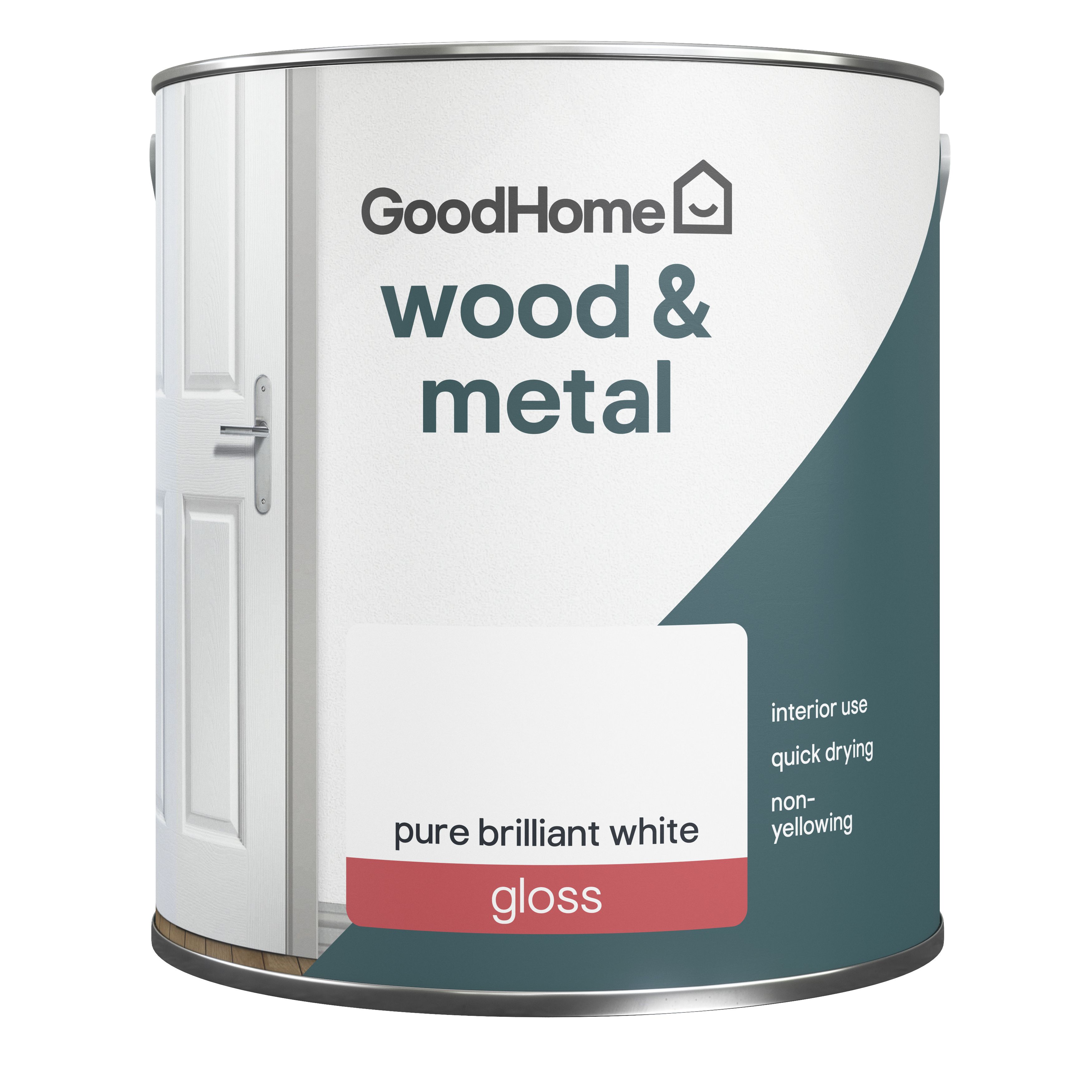 GoodHome Pure Brilliant White Gloss Metal & wood paint, 2.5L